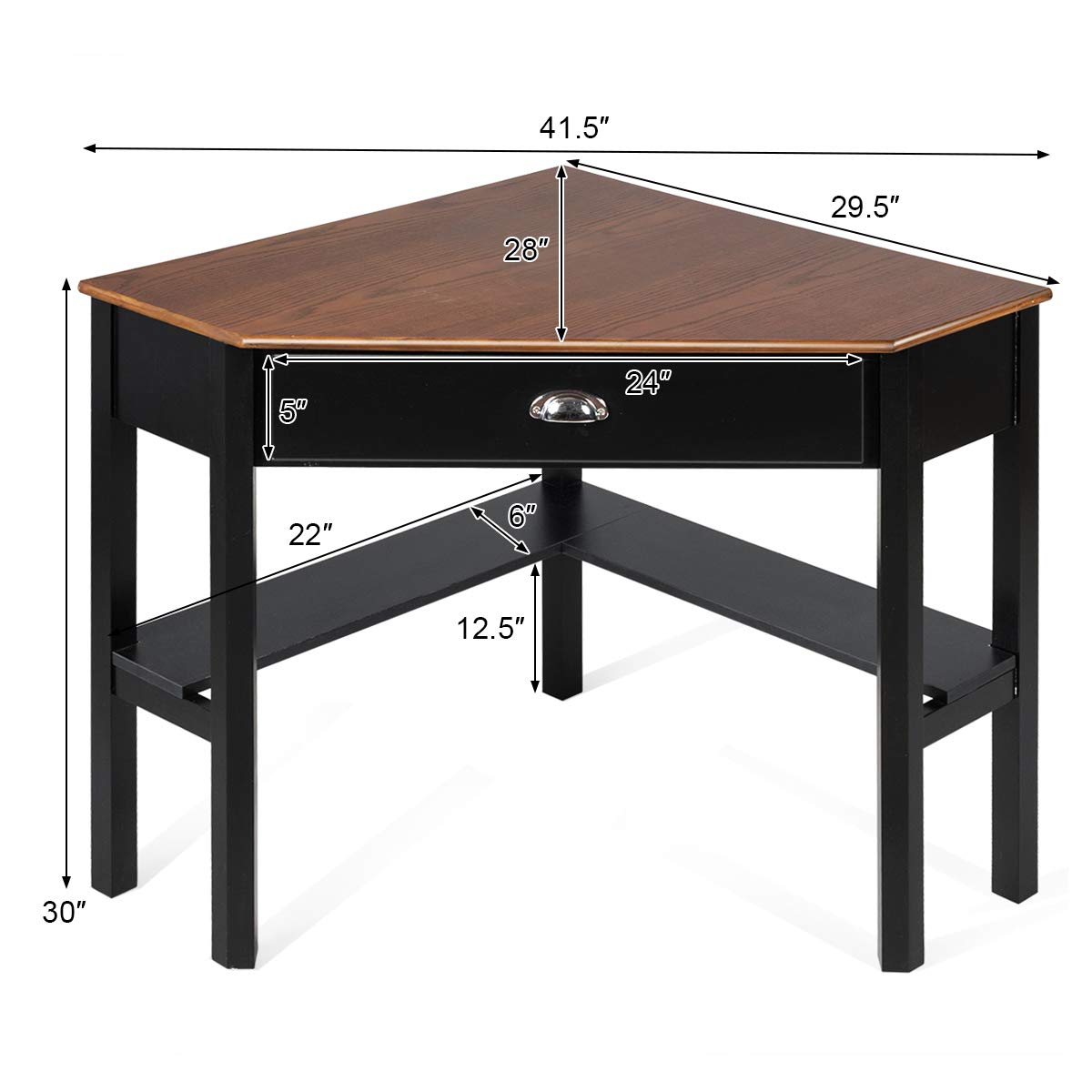 Tangkula 90-Degree Corner Desk with Drawer & Storage Shelves - Compact Computer Desk for Small Spaces, Home Office & Makeup Vanity (Coffee & Black) - Perfect for Apartments, Dorms & Workspaces