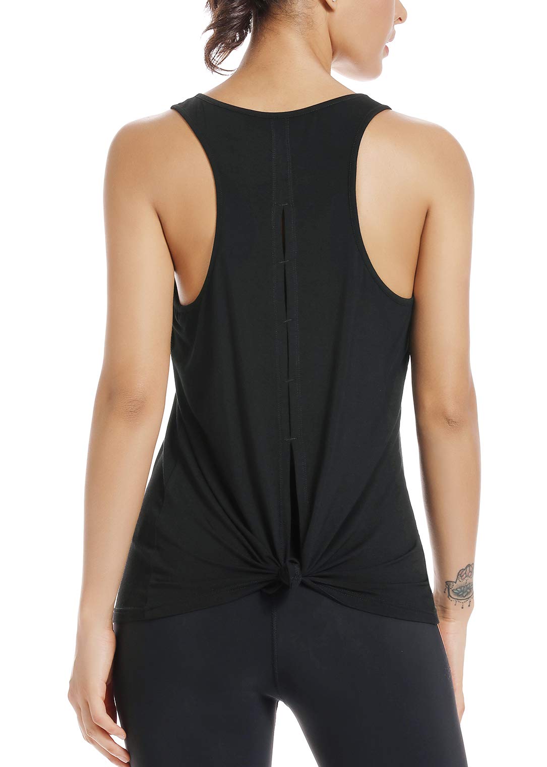 MUZNIUER Women's Yoga Workout Tops - Cute Open Back Running Gym Activewear Sports Shirt for Women | Breathable & Comfortable for Yoga, Running, Gym & Fitness Training