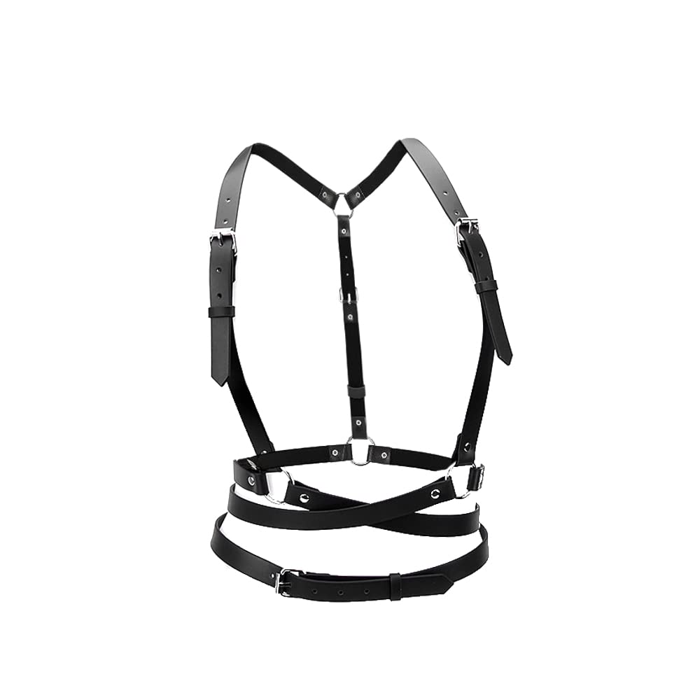Stylish Punk PU Leather Layered Belly Harness Waist Chain - Gothic Body Jewelry for Women, Rave Festival Accessories & Bachelorette Party Outfits