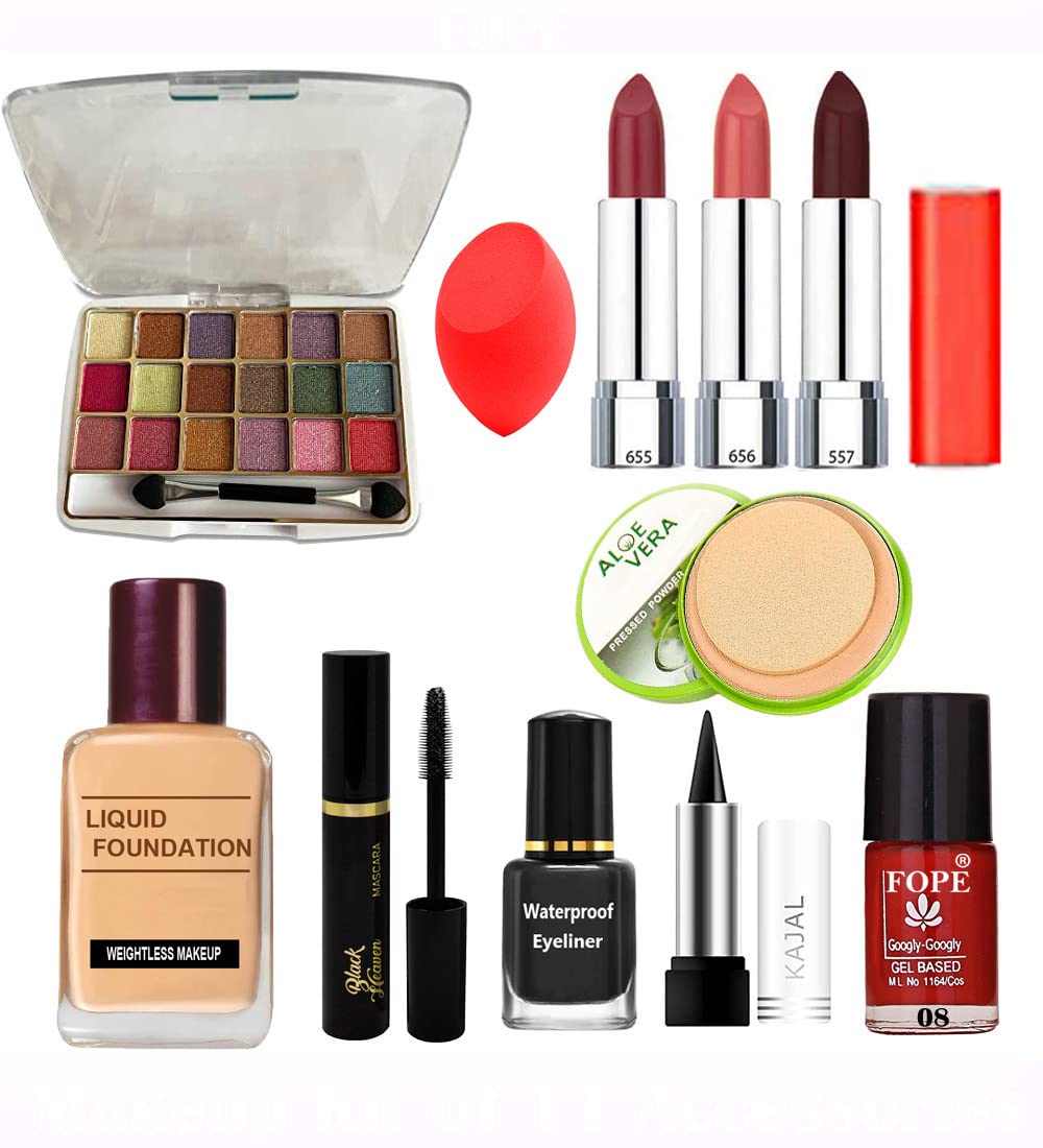 Fope Complete Travel Makeup Kit for Women & Girls - 15 Piece Cosmetic Set with Mirror & Brushes | Perfect for Vacation, Business Trips & On-the-Go Touch Ups (Model S19K04A2025)