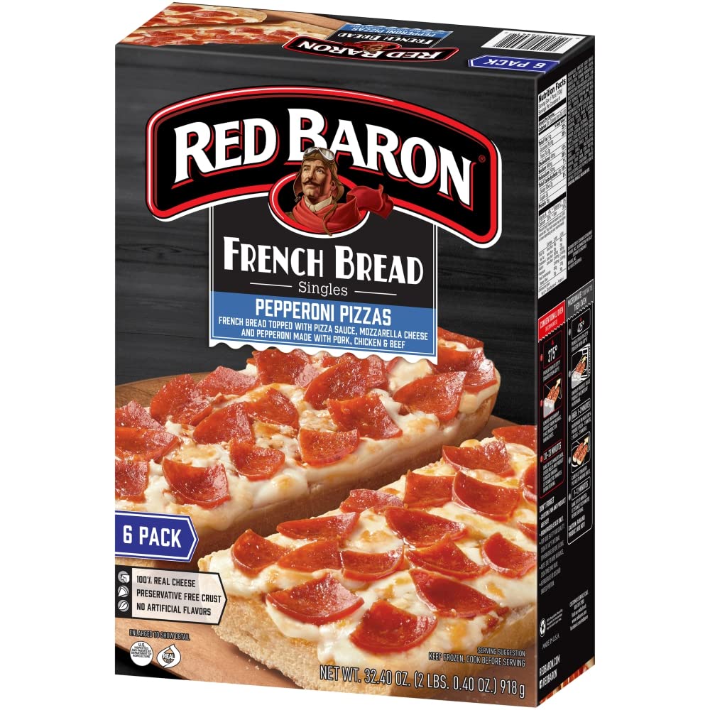 French Bread Pepperoni Pizzas - 2 Pack (6 Pizzas, 32.4 oz Each) - Pork, Chicken & Beef Topped with Pizza Sauce - Preservative-Free Crust - Ready Set Gourmet - Perfect for Quick Lunches, Family Dinners & Game Night Snacks - Donate a Meal Program