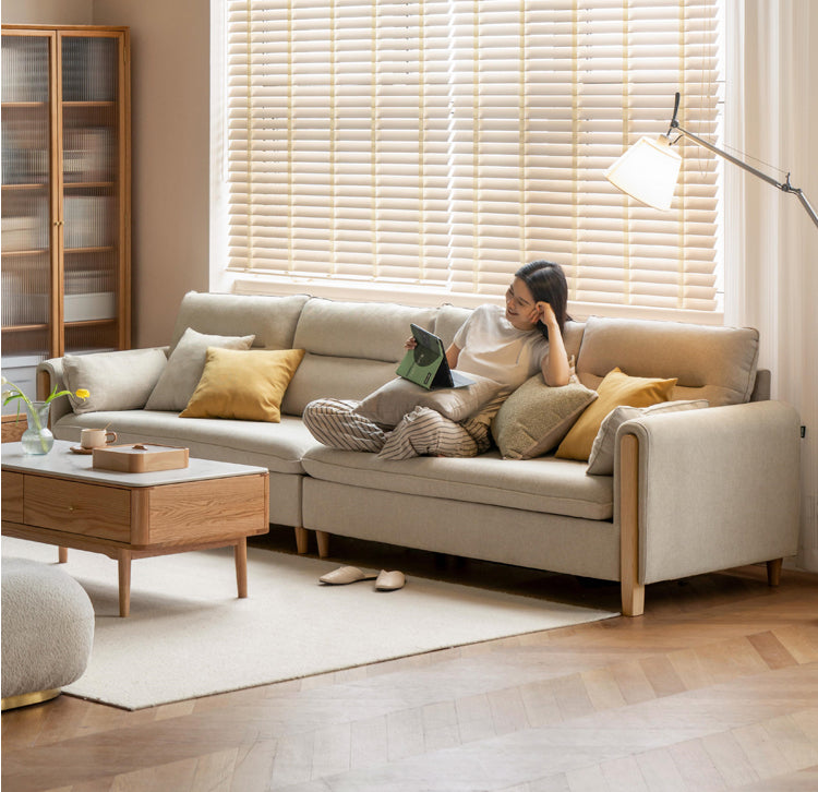Premium Oak Solid Wood Luxury Fabric Sofa - Elegant & Durable Living Room Furniture for Home & Office Decor