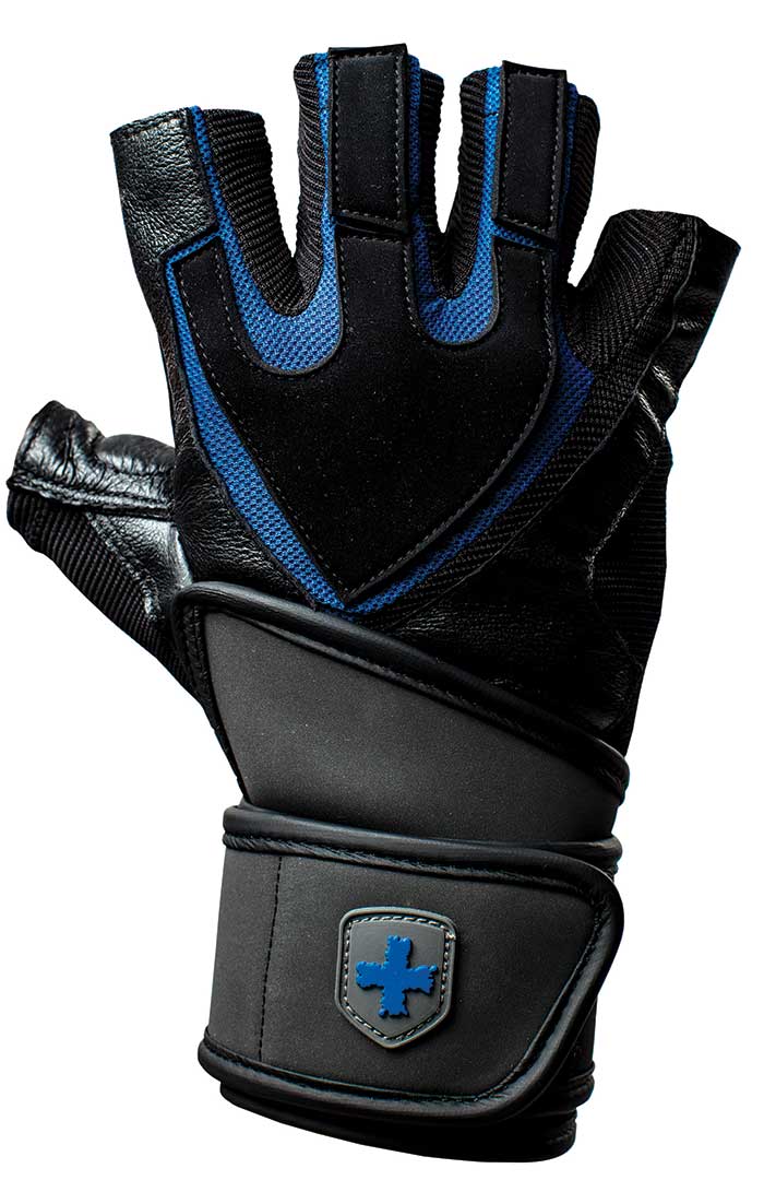 Harbinger Training Wristwrap Gloves for Weightlifting & CrossFit - Black/Blue - Support & Protection for Gym Workouts