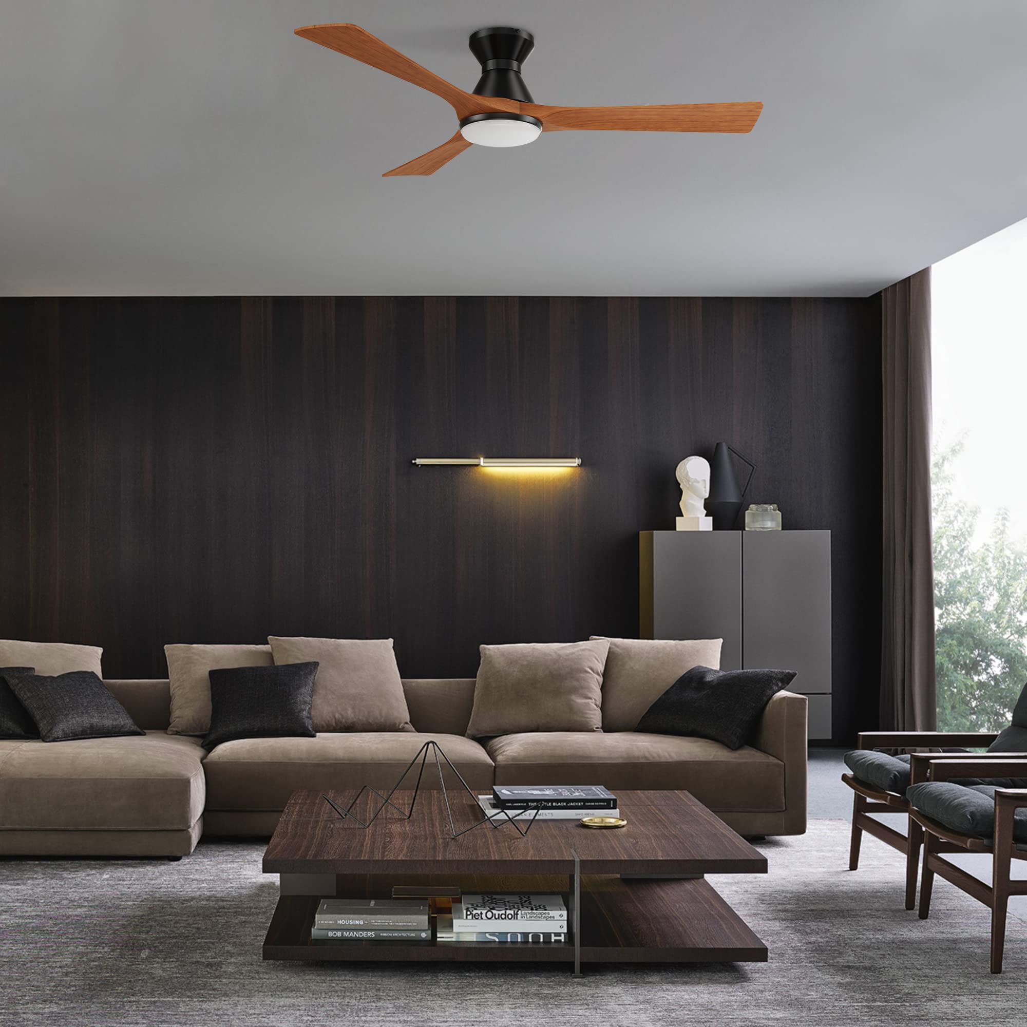 52 Inch Smart Ceiling Fan with Remote Control - 3 Blade Modern Ceiling Fan for Bedroom, Living Room & Office - Energy Efficient Quiet DC Motor - Matte Black Finish (Carro Nicolet)