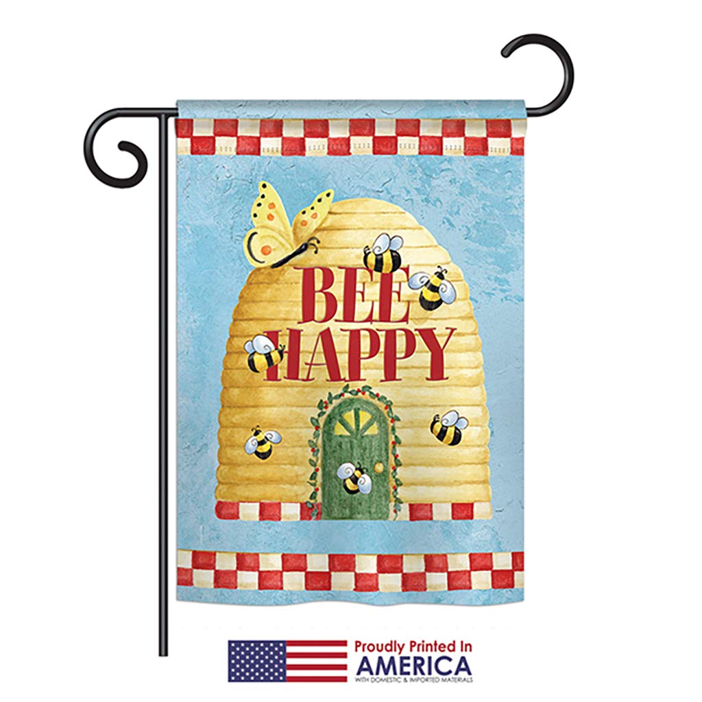 Bee Happy Hive Garden House Flags Kit - Spring Butterfly Ladybugs Dragonfly Decor - Natural Wildlife Yard Banner Gift (28x40 Inches) Made in USA - Perfect for Spring Gardens, Outdoor Decor & Wildlife Lovers