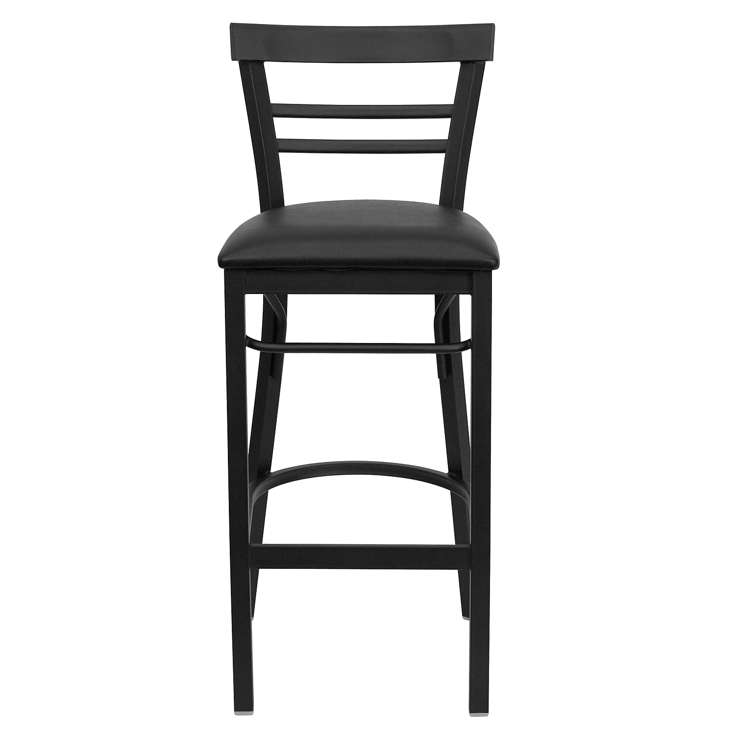 Flash Furniture 2-Pack HERCULES Series Black Metal Bar Stools with 2-Slat Ladder Back & Vinyl Seat - Heavy Duty Restaurant & Home Bar Stools for Kitchen Counter, Breakfast Nook & Commercial Use
