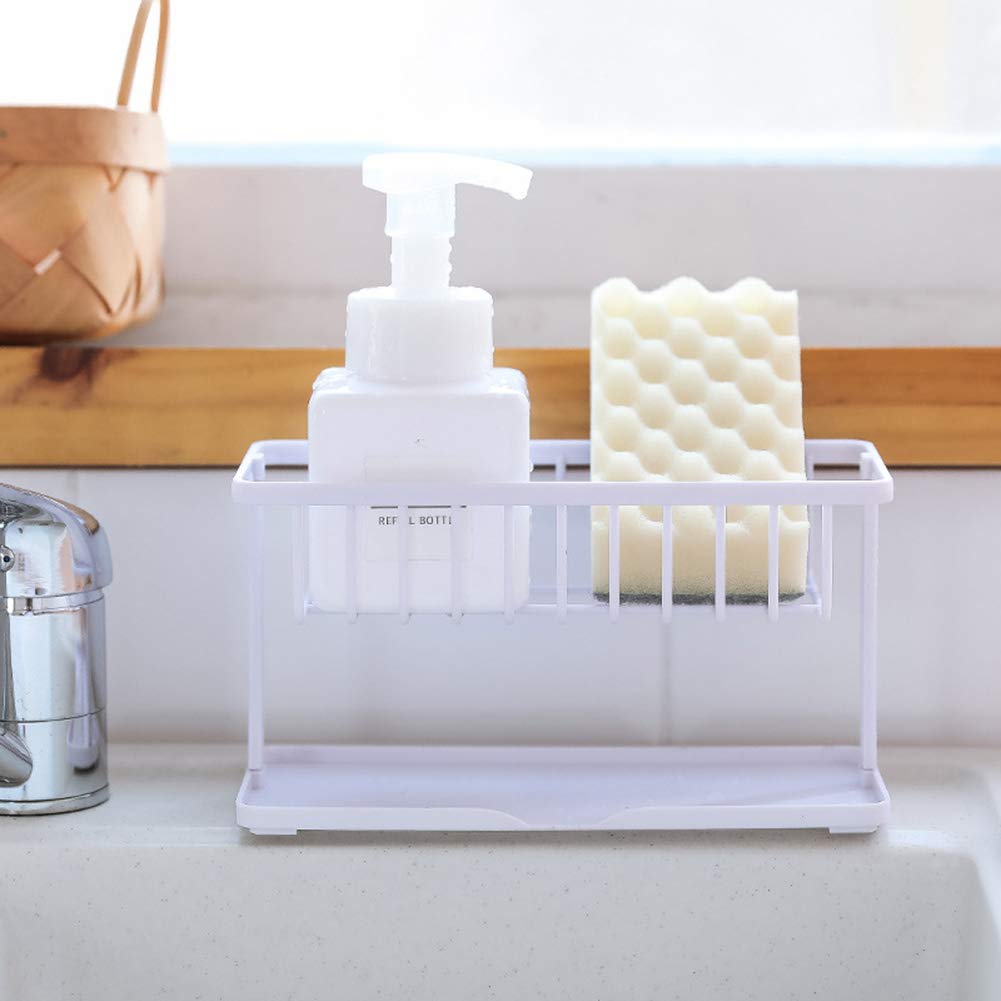 Double-Layer Kitchen Sink Organizer - Sponge, Brush & Bottle Holder Rack with Drainage Shelf for Countertop Storage (Grey) - Perfect for Small Kitchens & Dishwashing Stations