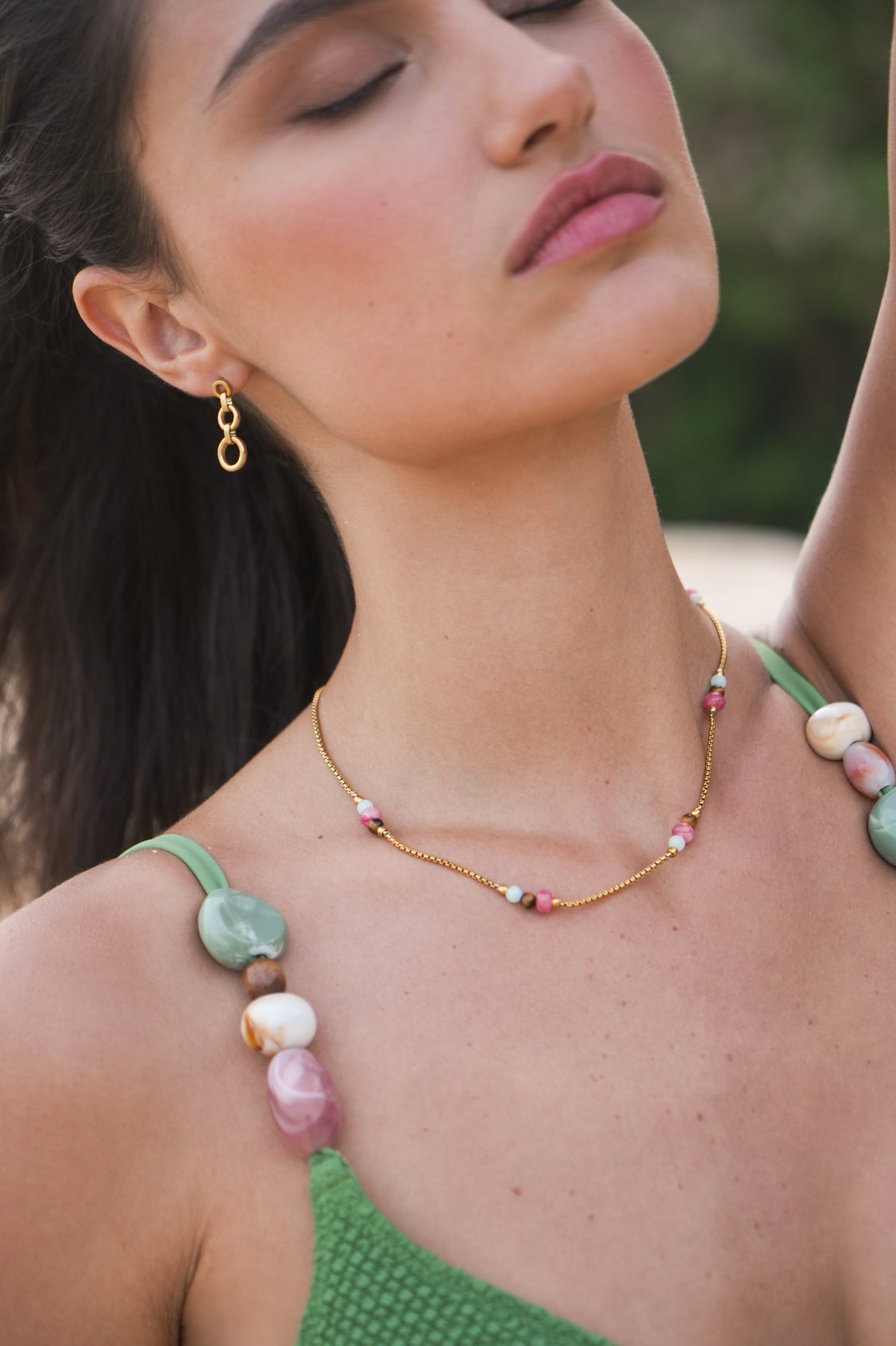 Multi Gemstone Rope Chain Necklace for Women - Elegant Beaded Jewelry with Natural Stones - Perfect for Parties, Weddings & Everyday Wear