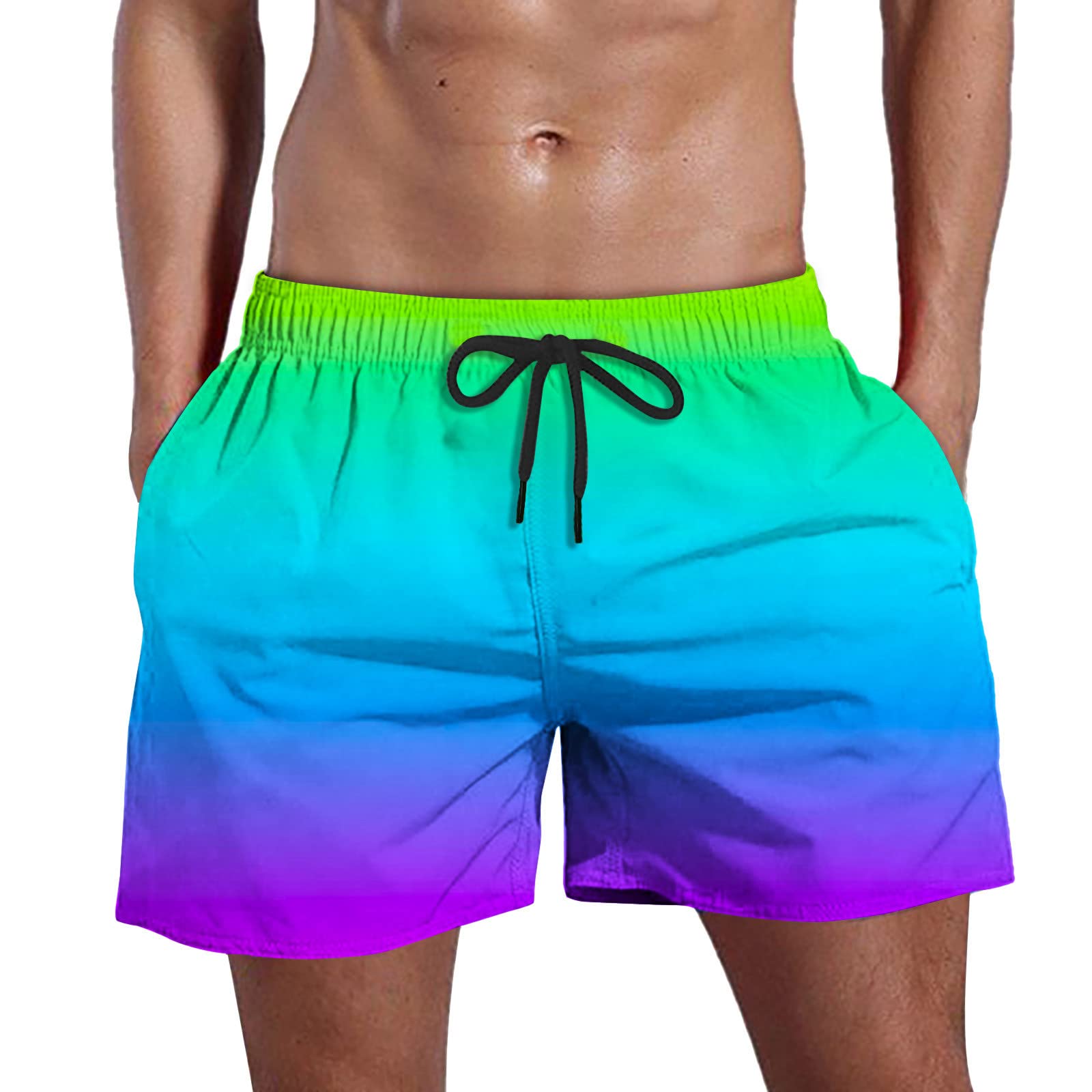 **Men's Quick-Dry Swim Shorts - Gradient Hawaiian Beach Shorts with Pockets for Summer Swimming & Water Sports**    *Perfect for beach vacations, pool parties, surfing, and outdoor water activities.*