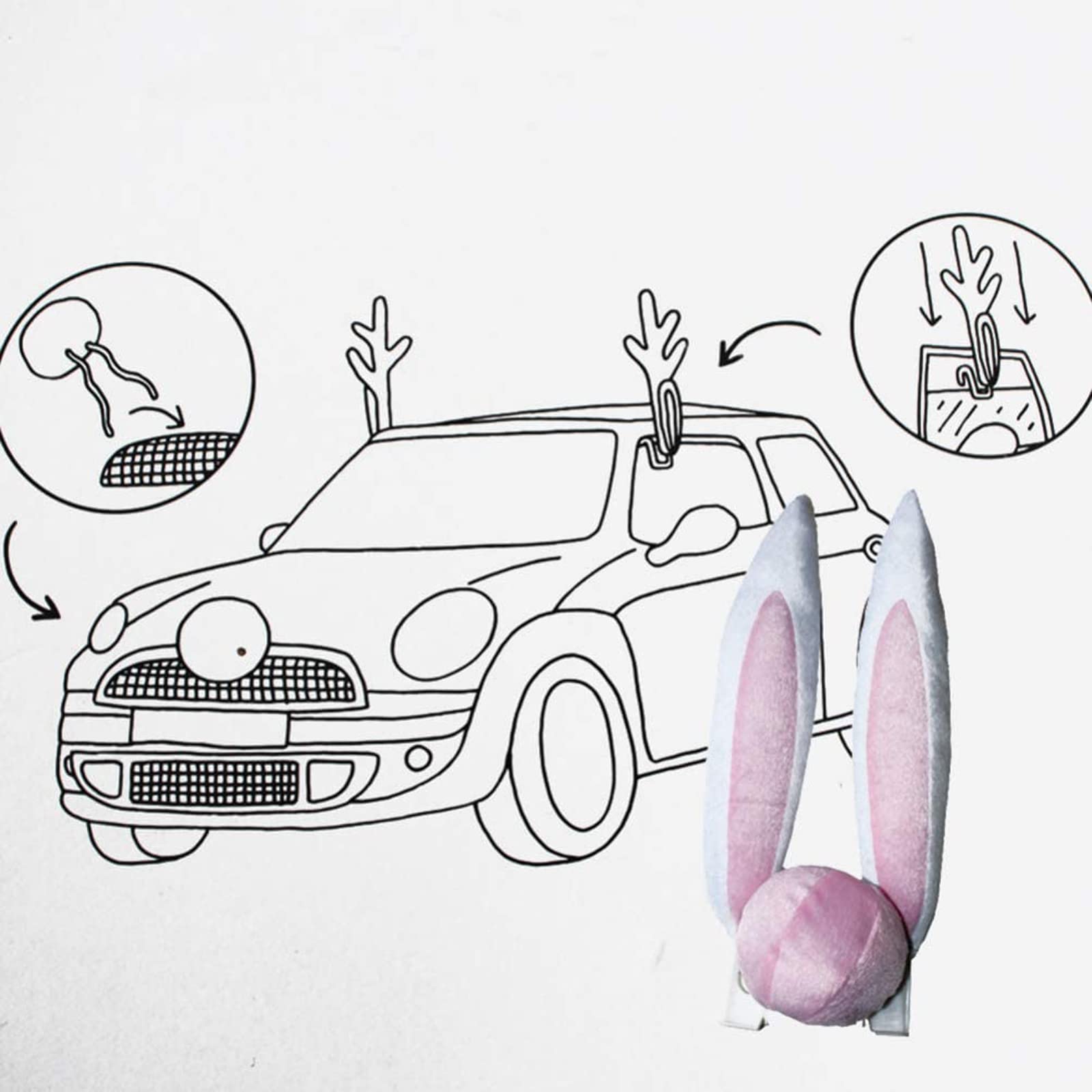 BinaryABC Car Rabbit Bunny Ears with Nose - Easter Bunny Car Decor Kit for Vehicles - Fun Easter Car Accessories for Holiday Decorations & Spring Celebrations