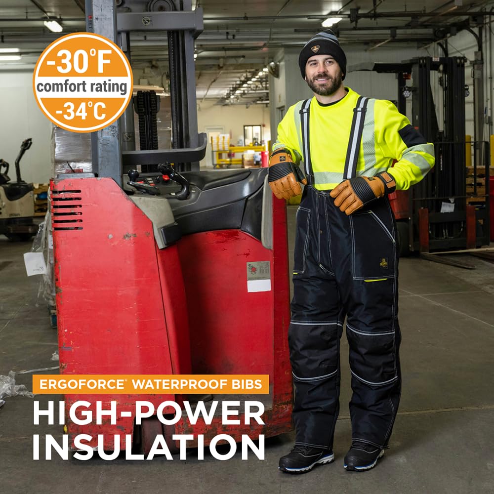 RefrigiWear ErgoForce Waterproof Insulated Bib Overalls for Men - Heavy Duty Winter Work Coveralls for Cold Weather, Hunting & Outdoor Jobs