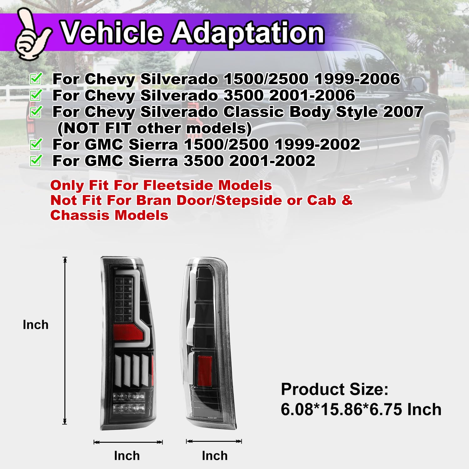 Nixon Offroad LED Tail Lights for Chevy Silverado 1500/2500/3500 (1999-2006) & GMC Sierra 1500/2500/3500 (1999-2002) - Black/Clear Rear Lamps Assembly - Durable & Bright for Night Driving & Off-Road Adventures