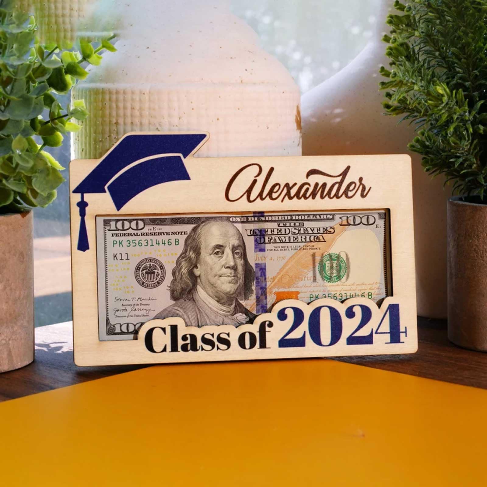 Personalized Wooden Graduation Money Clip - Custom Engraved 2024 Graduation Gift for Him/Her - Unique Cash Gift for Graduates - Perfect for High School & College Graduation Parties