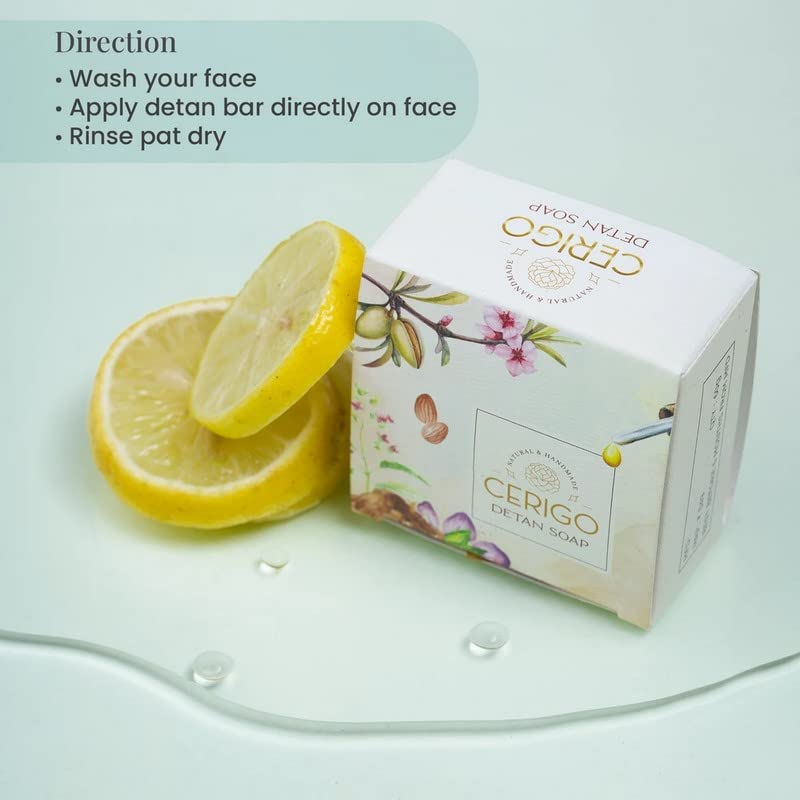 CERIGO Detan Bar 60g - Natural Soap for Skin Brightening & Tan Removal - Perfect for Post-Sun Care & Daily Skincare Routine