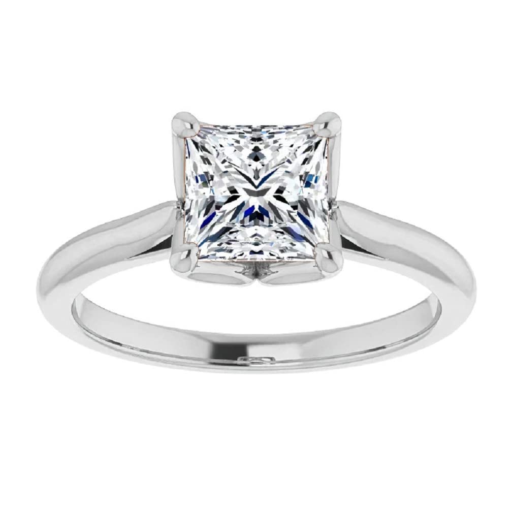 10K Solid White Gold Handmade Engagement Ring Set - 1.0 CT Princess Cut Moissanite Solitaire Wedding Band for Women, Bridal Jewelry Gift for Her - Perfect for Proposals, Anniversaries & Special Occasions