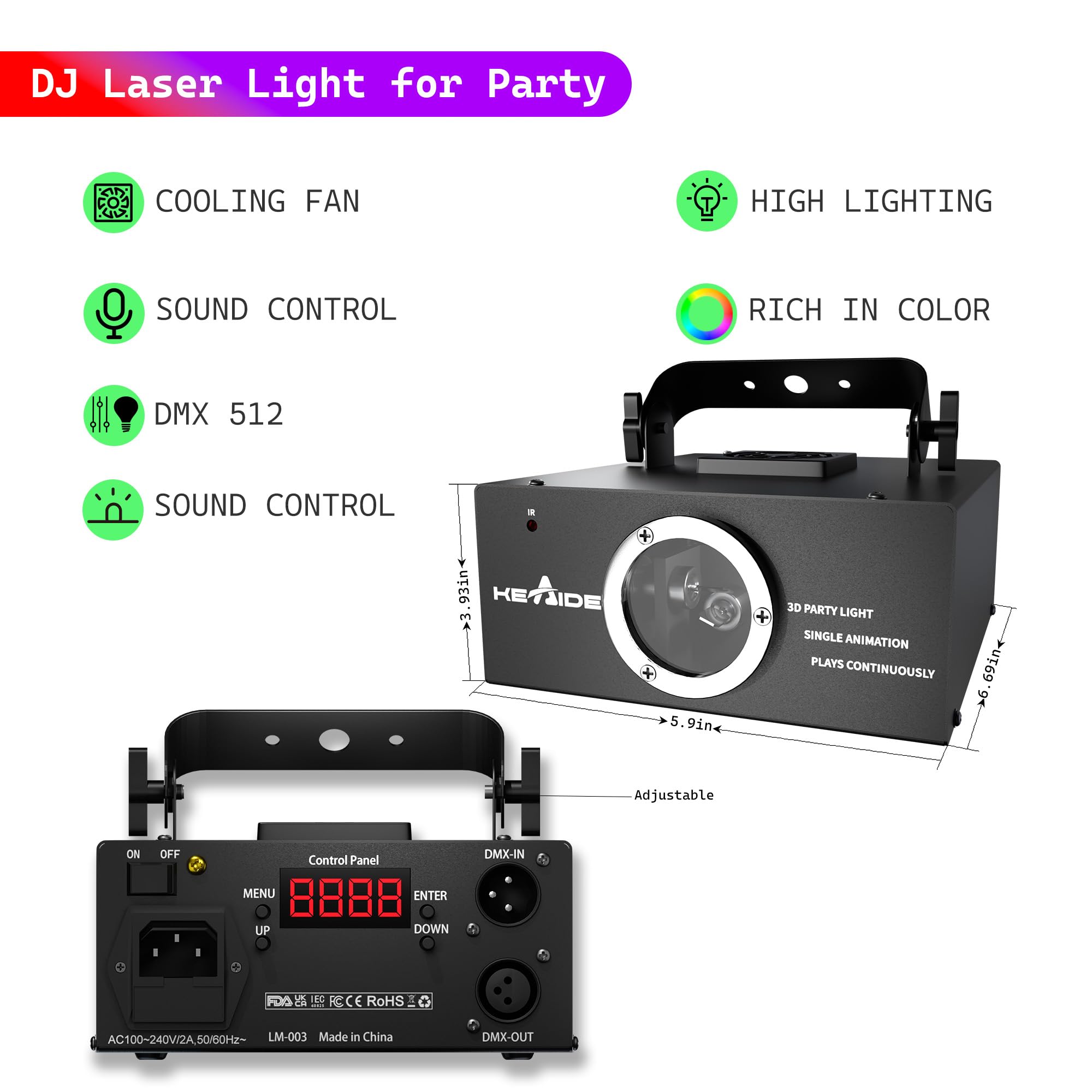 Professional 3D Animation Laser Light Show with Sound Activation & DMX512 - RGB Beam Effect DJ Party Lights for Indoor Events (Bars, Nightclubs, Weddings, Halloween & Christmas Celebrations)