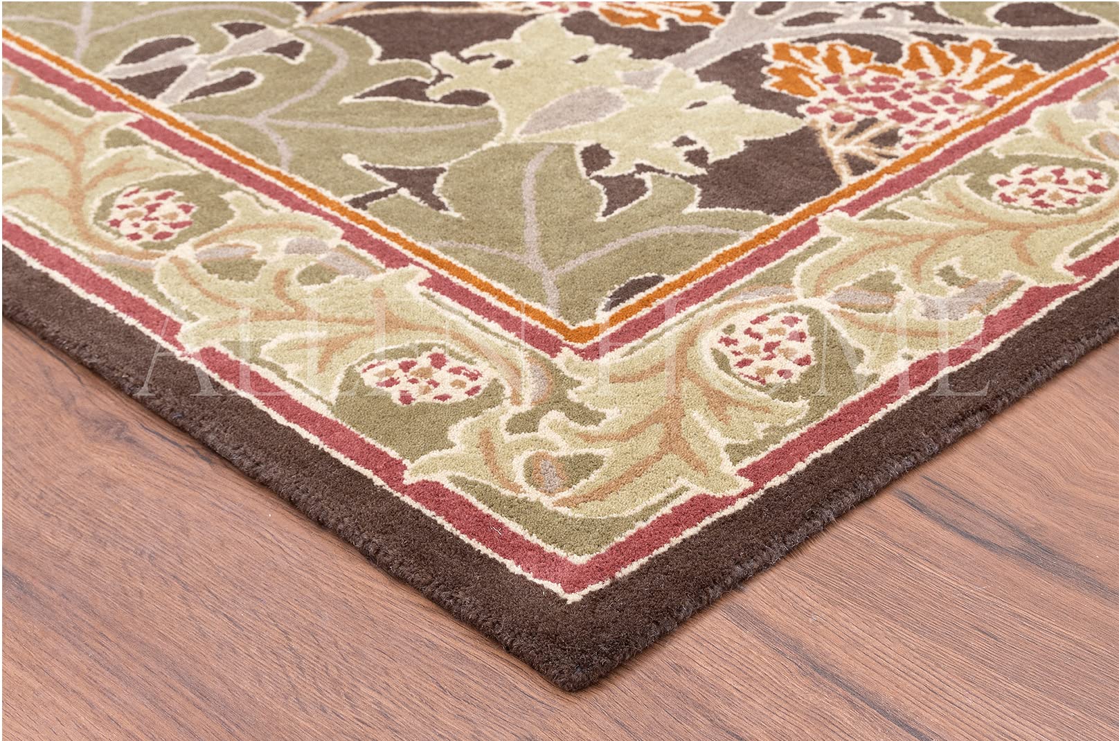 Handmade Wool Area Rugs 5x8 Feet - Traditional Design with Natural Latex & Cotton Backing - Non-Slip Living Room, Bedroom, Dining Room Carpet - Mariya Green - Perfect for Cozy Home Decor & High Traffic Areas