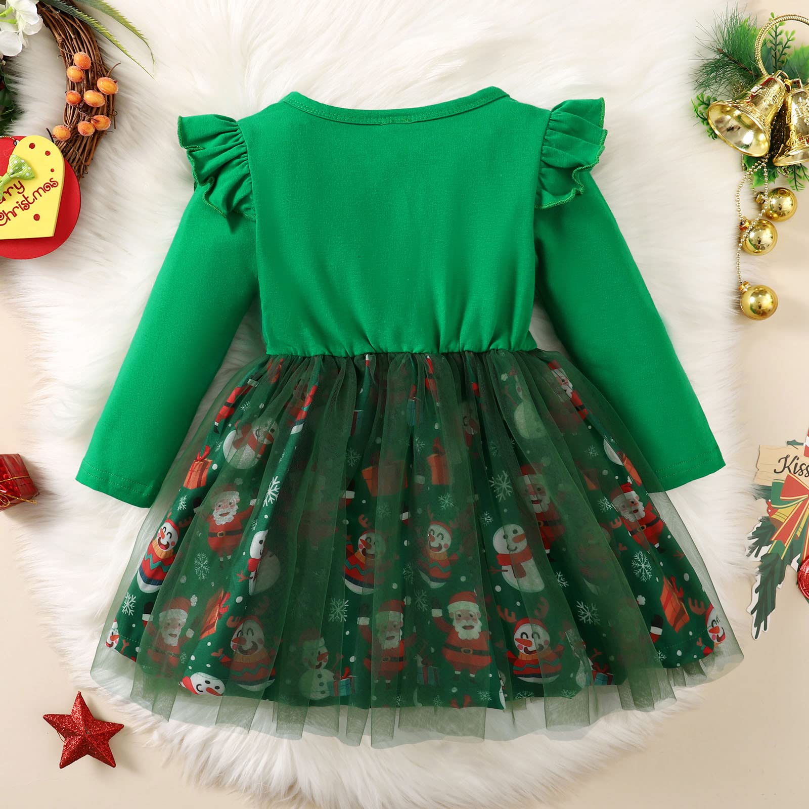 Baby Girls Christmas Jumpsuit - Long Sleeve Snowman Print Tulle Dress with Fluffy Splicing for Holiday Parties & Photoshoots | Infant Princess Party Outfit for Winter Celebrations