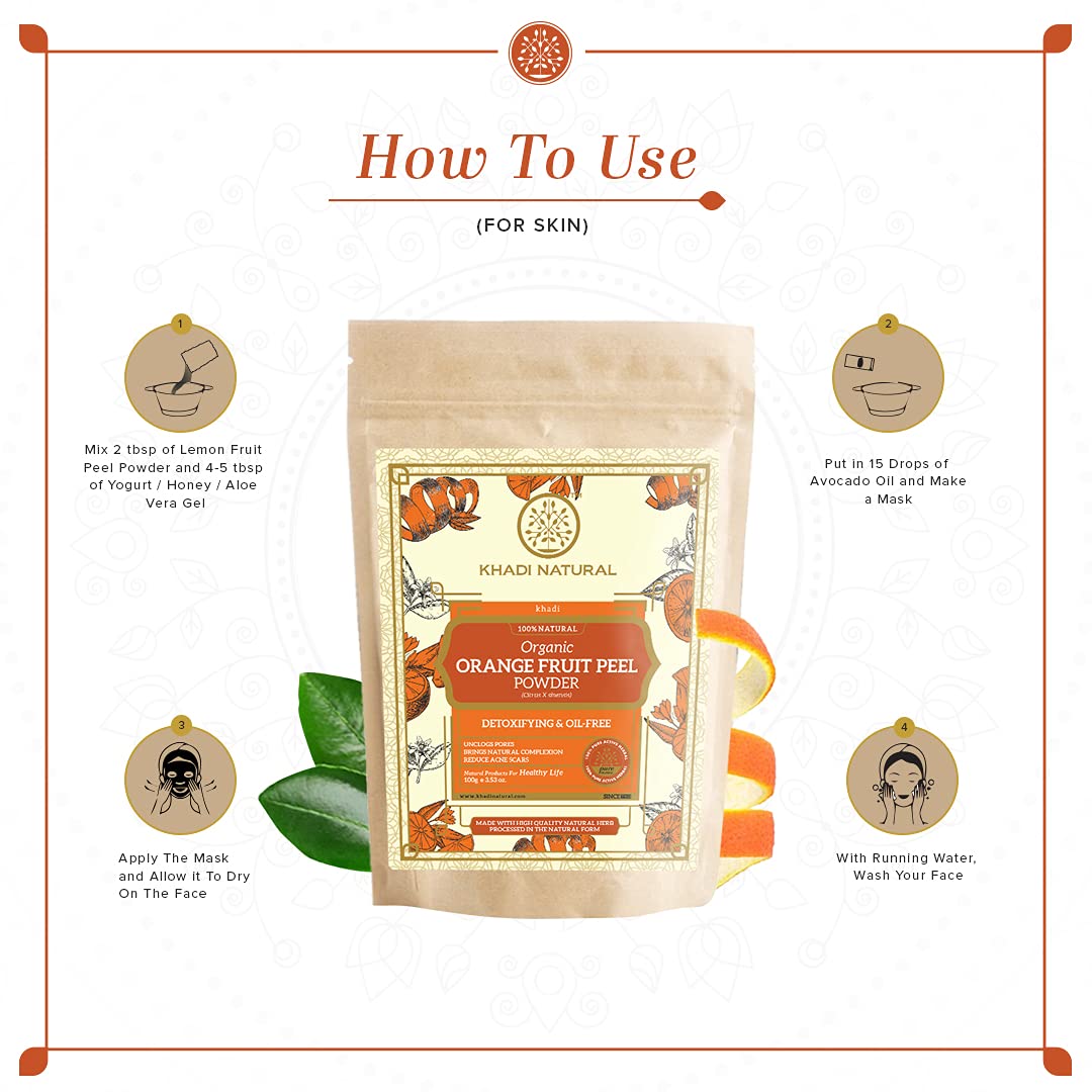 KHADI NATURAL Organic Orange Fruit Peel Powder - Pack of 2 (2x100g) 200g | Exfoliating & Brightening Face Mask | DIY Skincare & Hair Care
