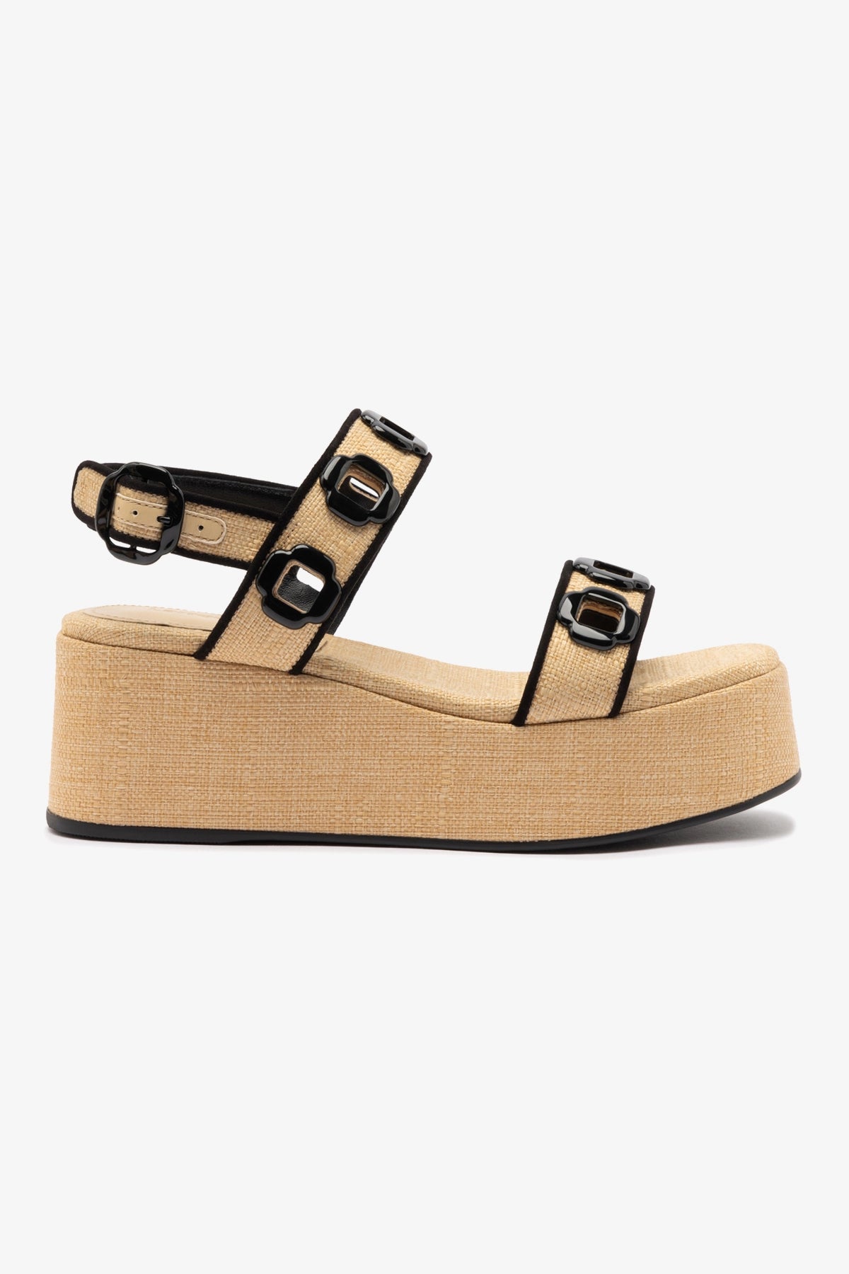 Milan Platform Sandals in Beige Raffia with Black Trim - Comfortable Summer Beach Shoes for Women | Perfect for Vacations, Weddings & Casual Outings