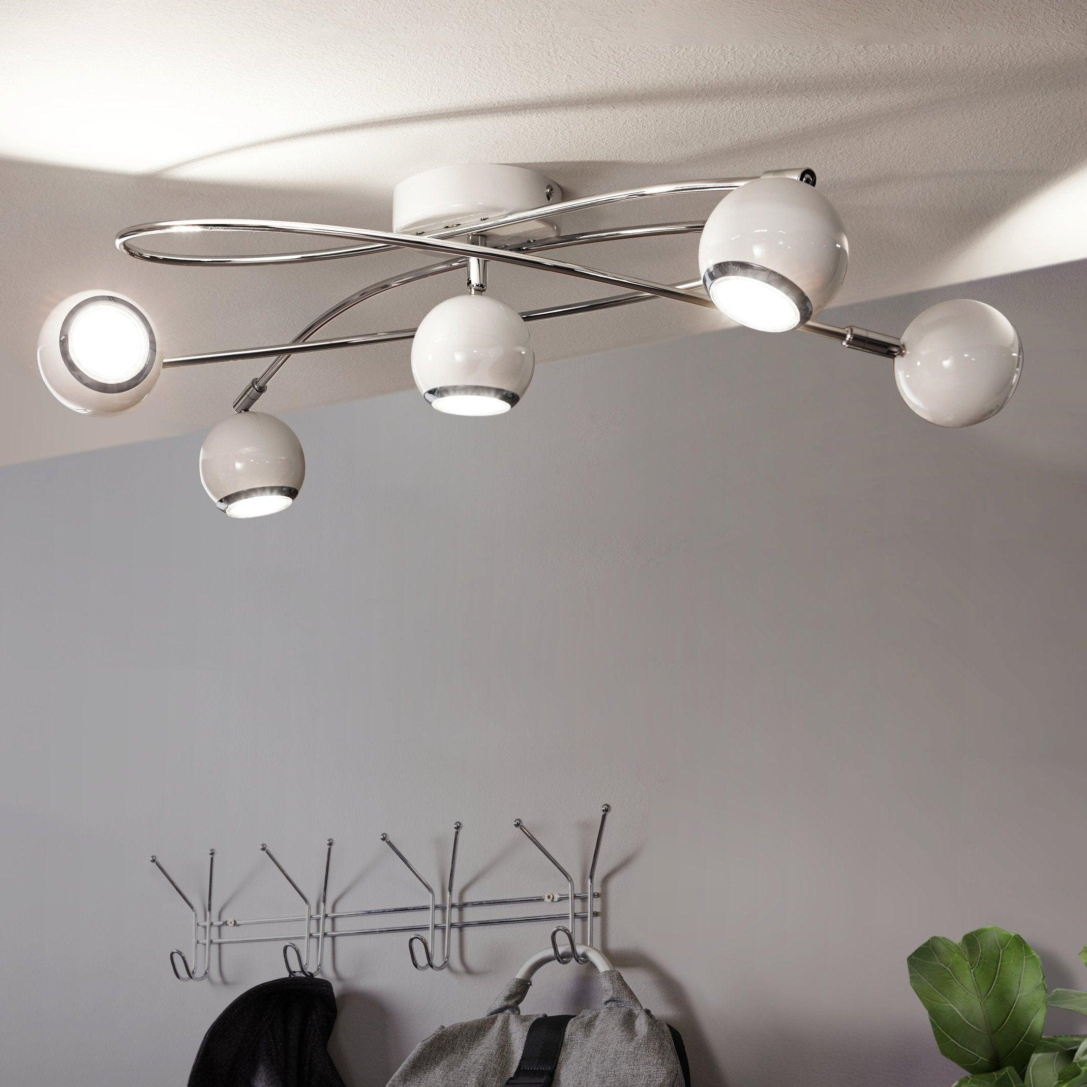 Eglo Locanda Chrome 5-Light Flush Mount Ceiling Light Fixture with White Glass Shades - Perfect for Bedroom, Kitchen, and Dining Room Lighting