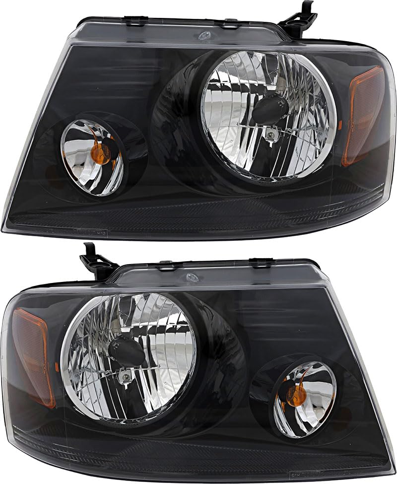 Ford F150 Headlights Lamps Set (2006-2008) - Halogen Black Trim Replacement for Driver & Passenger Side - Perfect for Night Driving & Off-Road Adventures