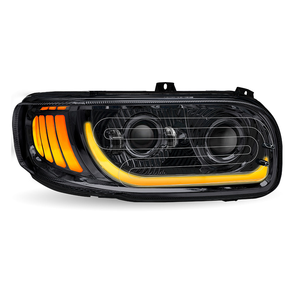 Peterbilt Passenger Side Black LED Heated Headlight - High Visibility & Durable for Trucks, Winter Driving & Nighttime Safety