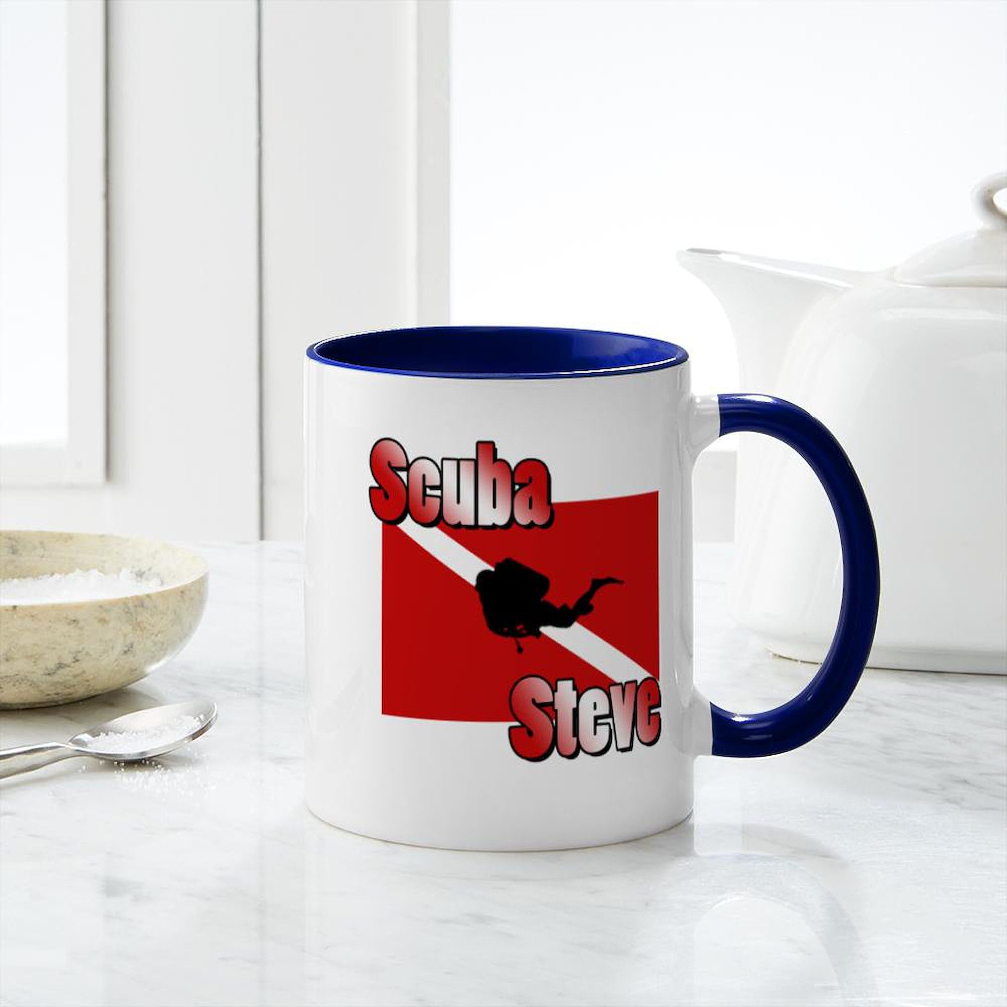 Scuba Steve Ceramic Coffee Mug 11 oz (325 ml) - Funny Diving Gift for Scuba Divers & Coffee Lovers - Perfect for Home, Office & Dive Trips