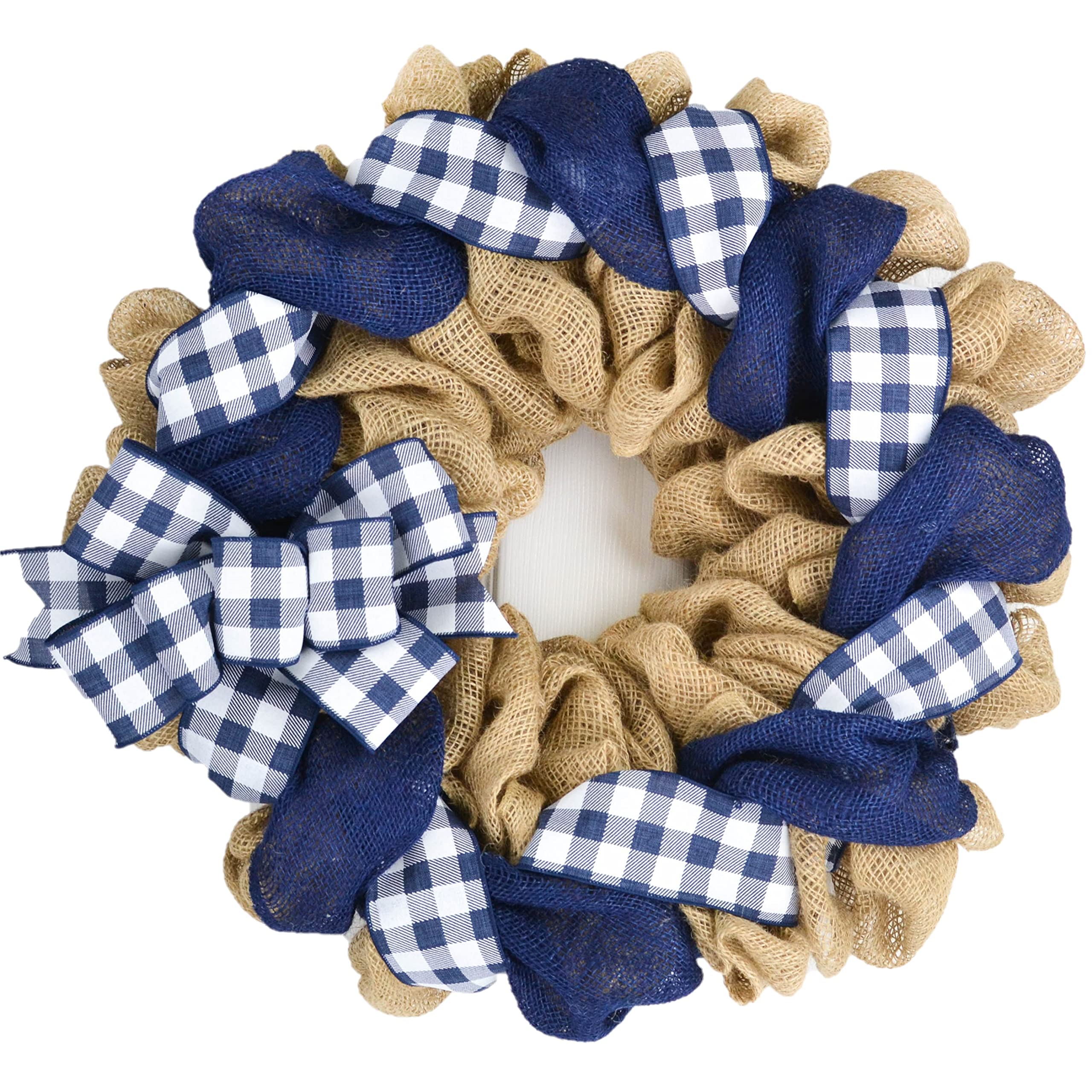 Buffalo Check Burlap Wreath for Front Door - Navy Blue & White Year Round Decoration | Perfect Christmas, Thanksgiving & Fall Decor | Handmade Gift for Mom, Wife, Home