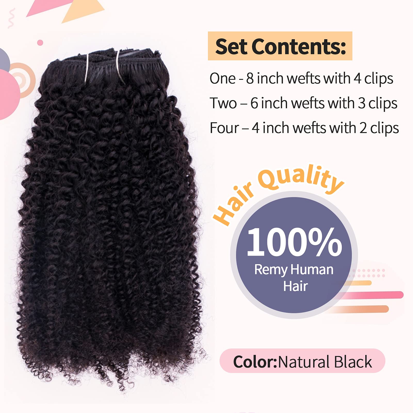 Brazilian Virgin Human Hair Clip-In Extensions for Black Women - 4A/4B Kinky Coily Texture, 14 Inch, 120g, Thick Double Weft, Natural Black Color | Perfect for Protective Styles, Weddings & Everyday Volume