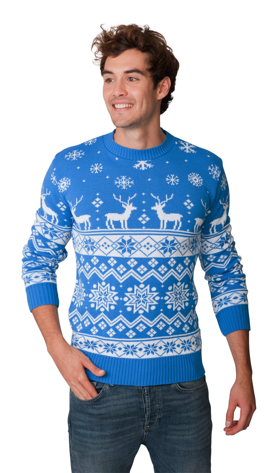 Santa Fairisle Christmas Sweater for Men & Women - Unisex Nordic Blue Holiday Party Jumper - Sizes S-4XL - Perfect for Xmas Parties, Family Gatherings & Festive Photos