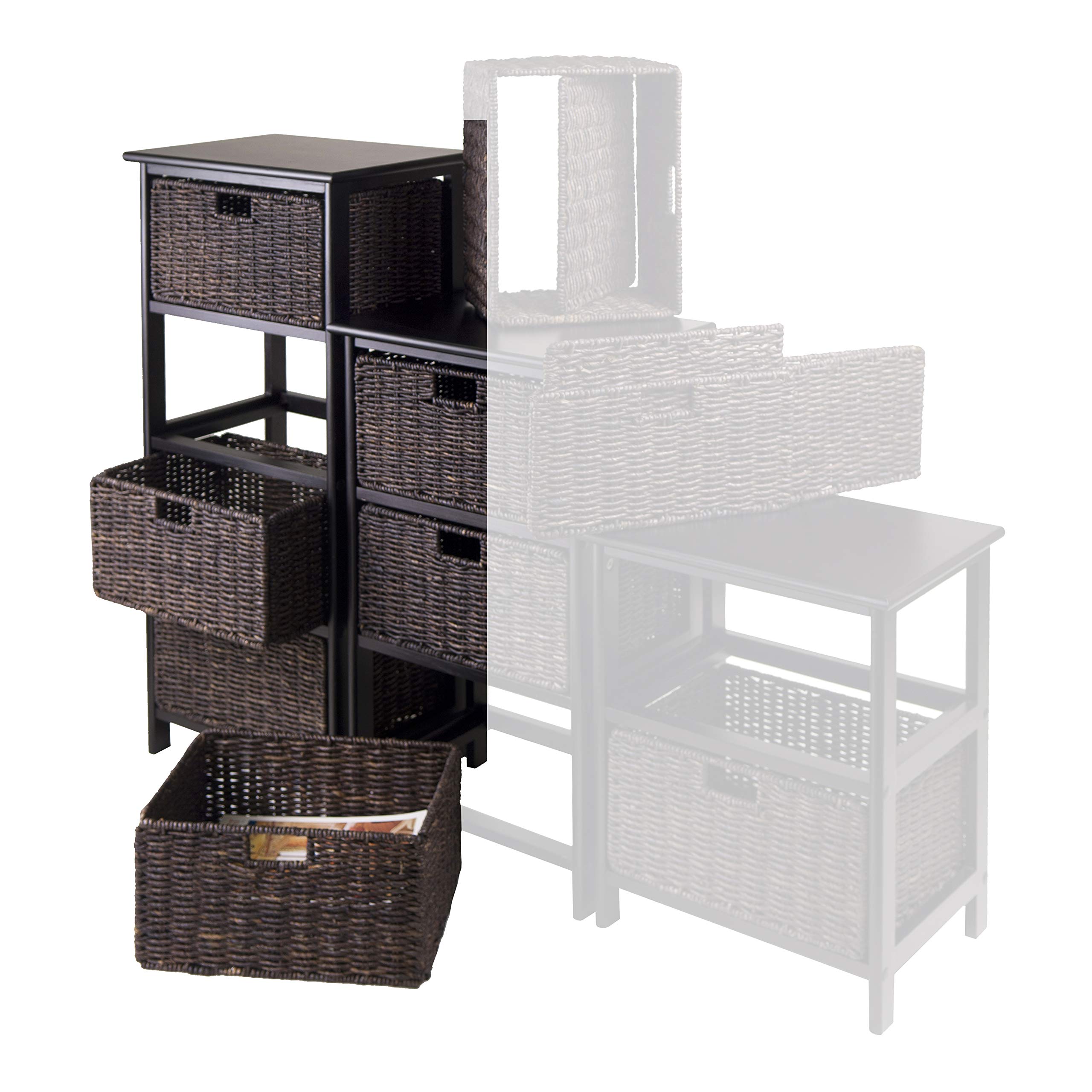 Winsome Omaha 4-Tier Storage Shelf with Baskets - Black/Chocolate for Bedroom, Bathroom & Office Organization