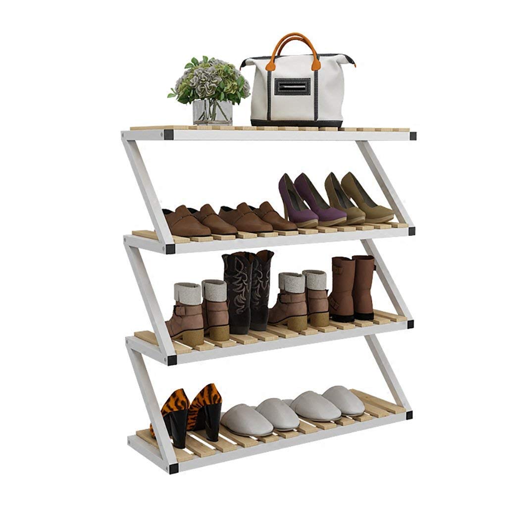 4-Tier Wooden Shoe Storage Rack with Iron Frame - Space Saving Shoe Organizer Shelf (80x26x87cm) - Perfect for Entryway, Closet & Bedroom Organization (Color A)