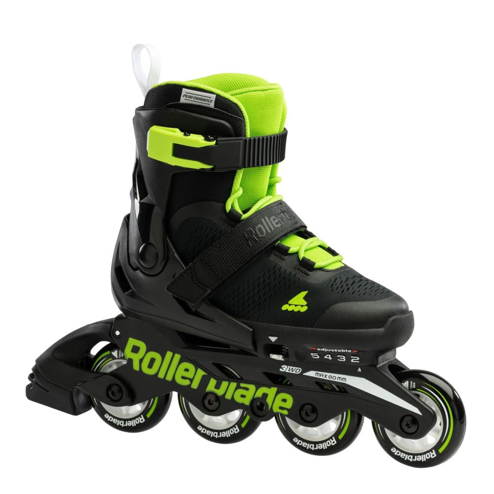 Rollerblade Microblade Adjustable Inline Skates for Kids - Black/Green - Perfect for Outdoor Fun, Sports & Family Activities