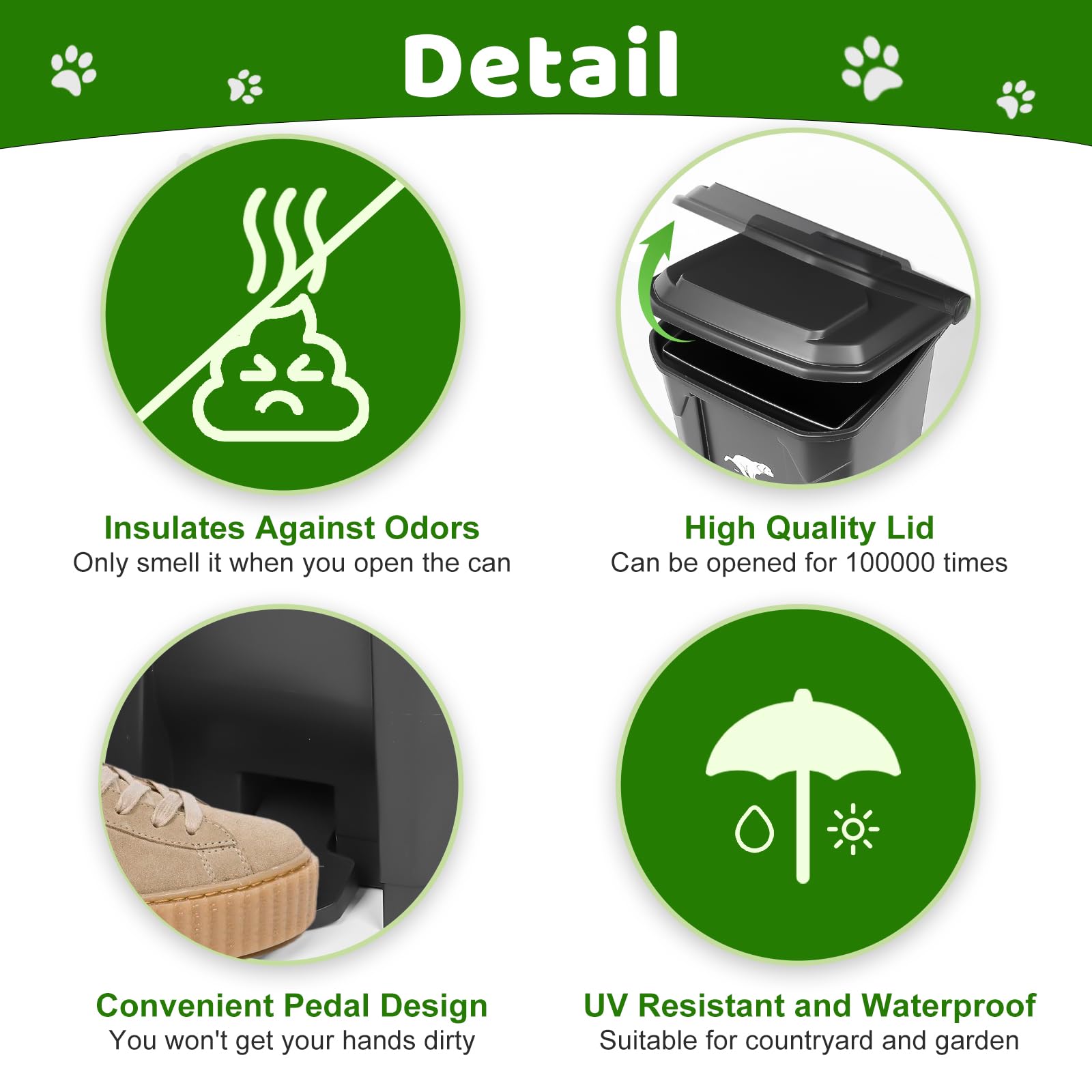 Foldable Dog Poop Trash Can with Scooper - 20L/5Gallon Outdoor Pet Waste Station with Lid, 100 Bags, Foot Pedal & Removable Inner Bin - Perfect for Backyards, Parks & Dog Walking Areas (Black)