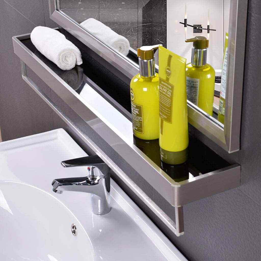 Rectangle Bathroom Mirror with Shelf & Towel Bar - Stainless Steel Wall-Mounted Makeup Mirror for Vanity, Powder Room & Modern Bathroom Decor