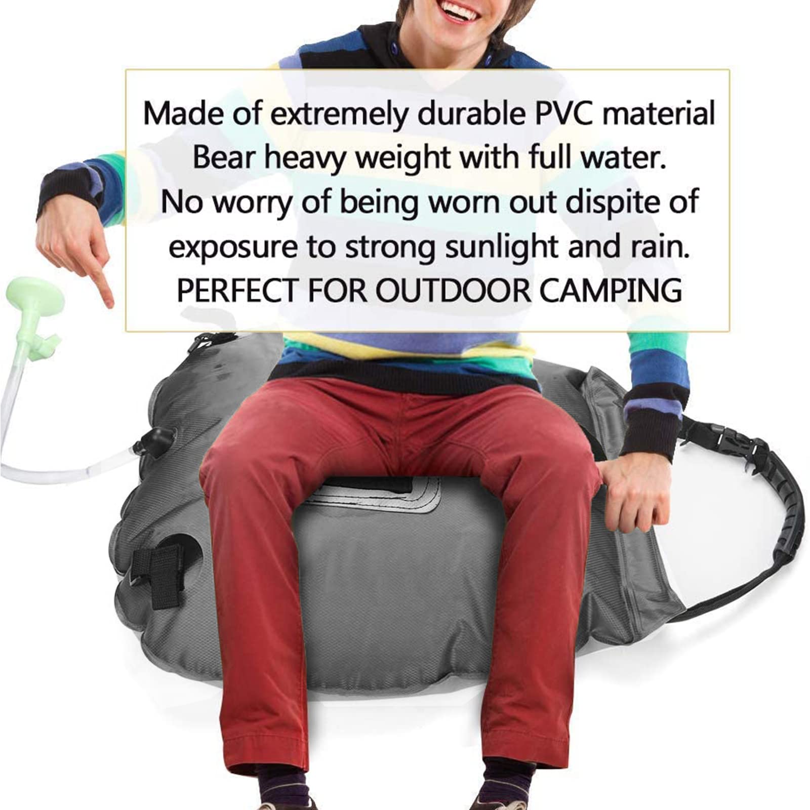 5 Gallon Solar Shower Bag for Camping - 20L Portable Outdoor Shower with Removable Hose & On/Off Switchable Shower Head - Perfect for Beach, Hiking, RV Trips and Emergency Preparedness