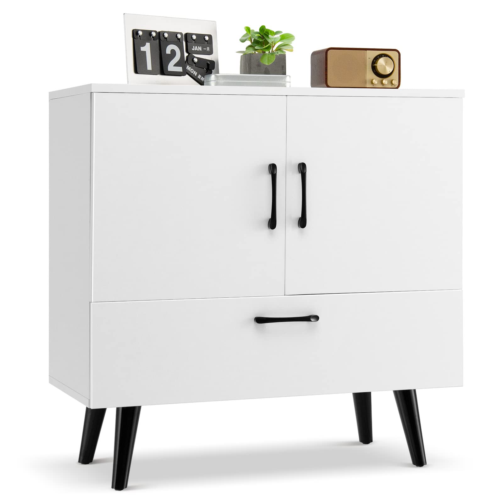 Giantex White Storage Cabinet - Freestanding Buffet Sideboard with Doors & Pull-Out Drawer - Accent Cabinet for Bathroom, Living Room, Entryway, Dining Room & Bar - Perfect for Home Organization & Stylish Storage Solutions