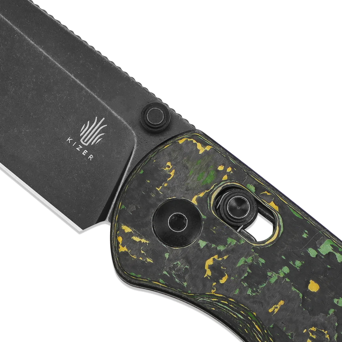 Kizer Ki3619A1 AZO Drop Bear Folding Pocket Knife - CPM 20CV Steel Black Stonewashed Drop Point Blade with Toxic Storm FatCarbon Handles - Perfect for EDC, Camping, Hiking & Outdoor Survival
