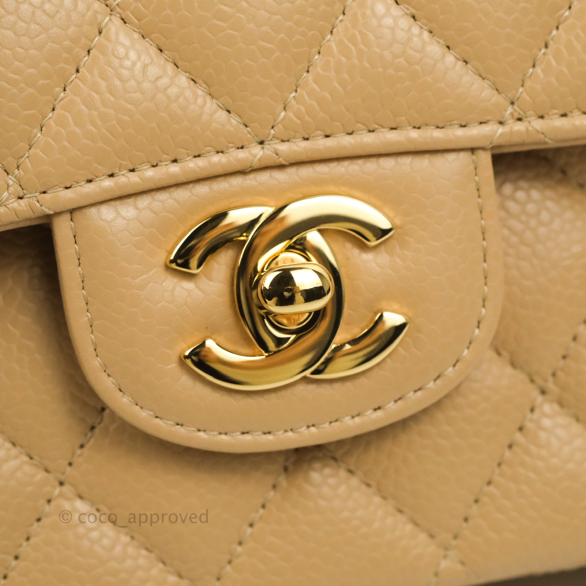 Chanel Classic Medium Flap Bag Quilted Beige Caviar Leather with Gold Hardware - Luxury Crossbody Purse for Women, Perfect for Work, Date Night & Special Occasions