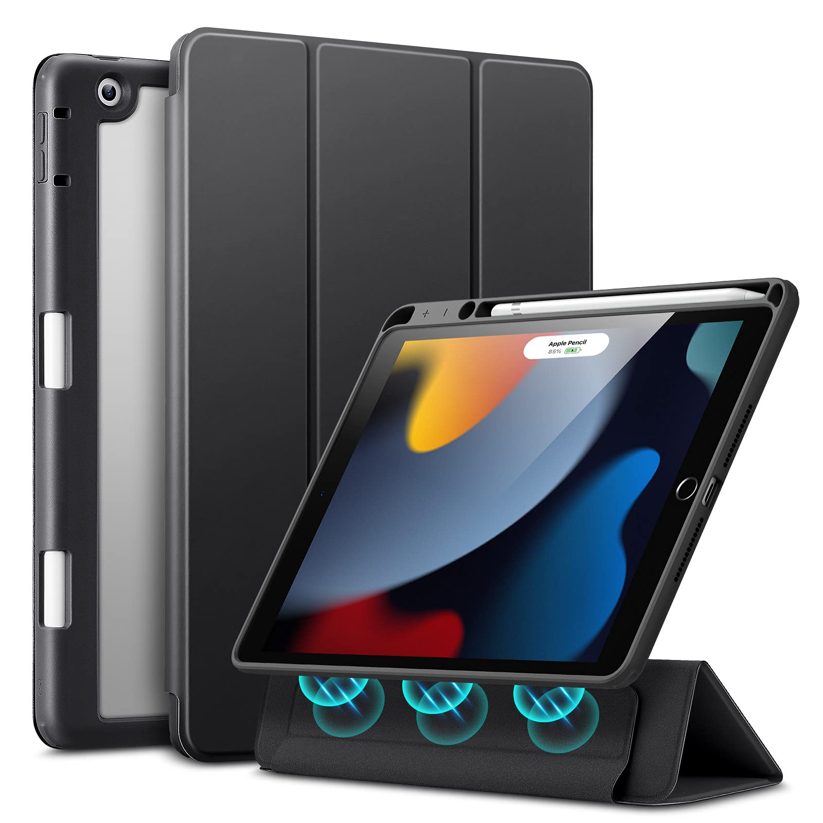 ESR iPad 9th Generation Case - Hybrid Trifold Stand Cover Compatible with iPad 9th/8th/7th Gen, Magnetic Detachable Back with Apple Pencil Holder, Auto Sleep/Wake Function - Perfect for Work, Study & Travel (Rebound Series, Black)