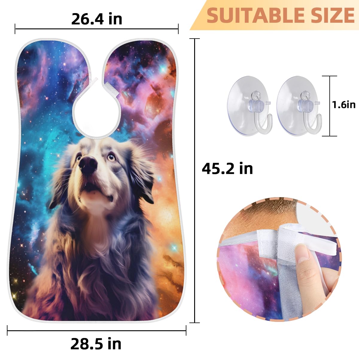 **Men's Galaxy Beard Shaving Bib - Cute Dog Print Barber Cape for Hair Dye, Makeup & Grooming - Sink Hair Catcher & Beard Trimming Accessory - Perfect Gift for Barbers, Stylists & Pet Lovers**    *(Use: Ideal for home grooming, salon use, pet haircuts, or as a fun gift for beard enthusiasts!)*