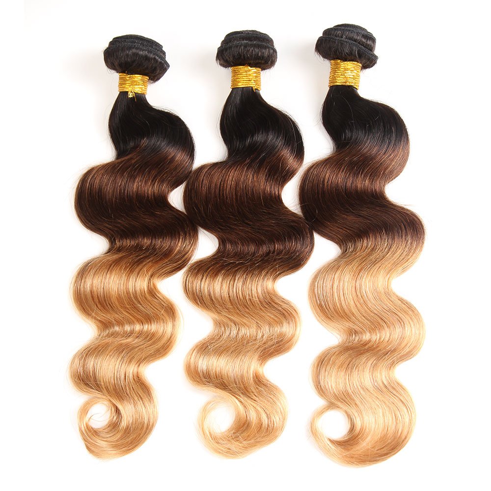 15A Brazilian Human Hair Bundles 100% Unprocessed Virgin Remy Hair - Body Wave 3 Bundles (T1B/4/27, 20