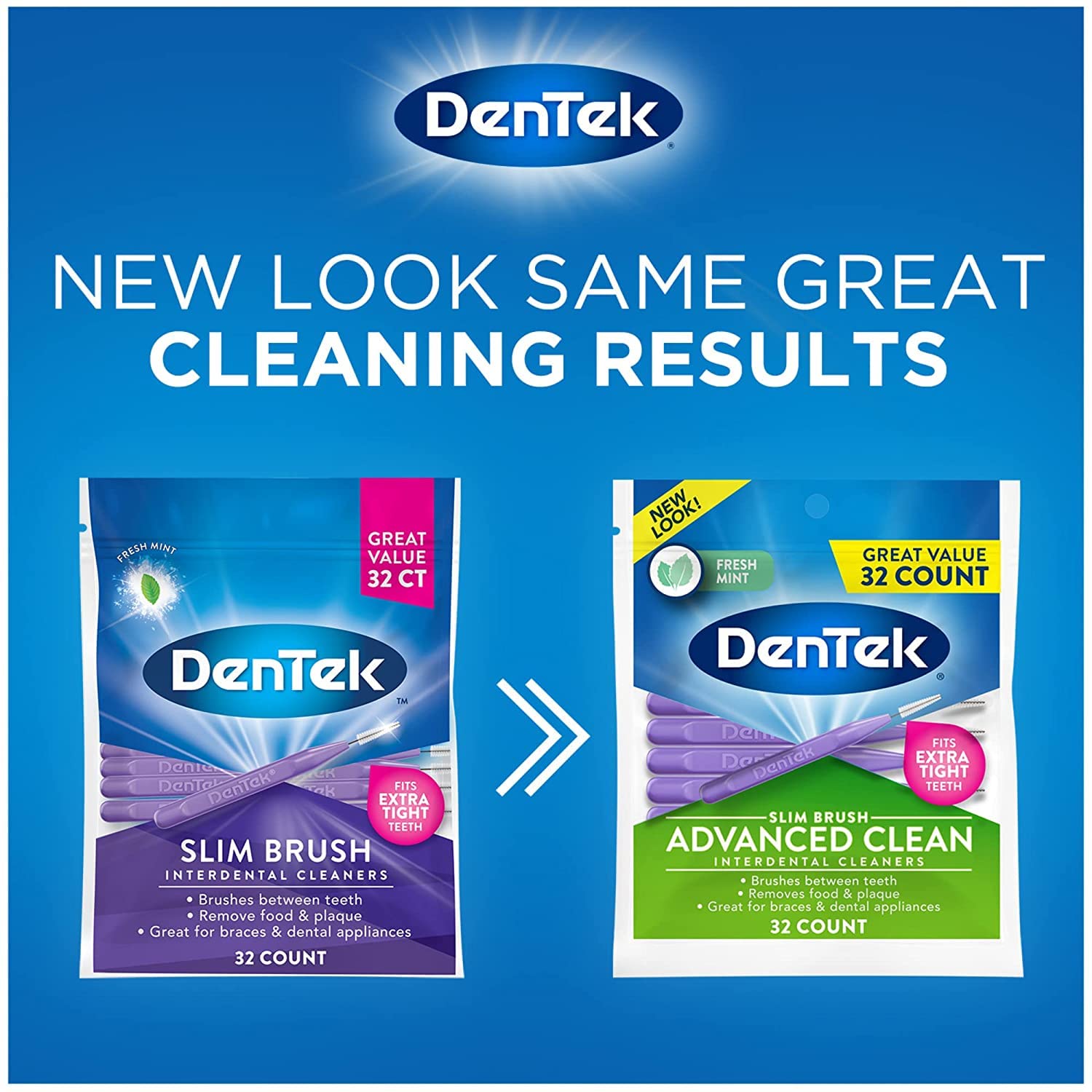 DenTek Slim Brush Interdental Cleaners - 32 Count Pack for Extra Tight Spaces | Gentle Dental Cleaning Between Teeth | Perfect for Braces, Bridges & Dental Work | Travel-Friendly Oral Care Essential
