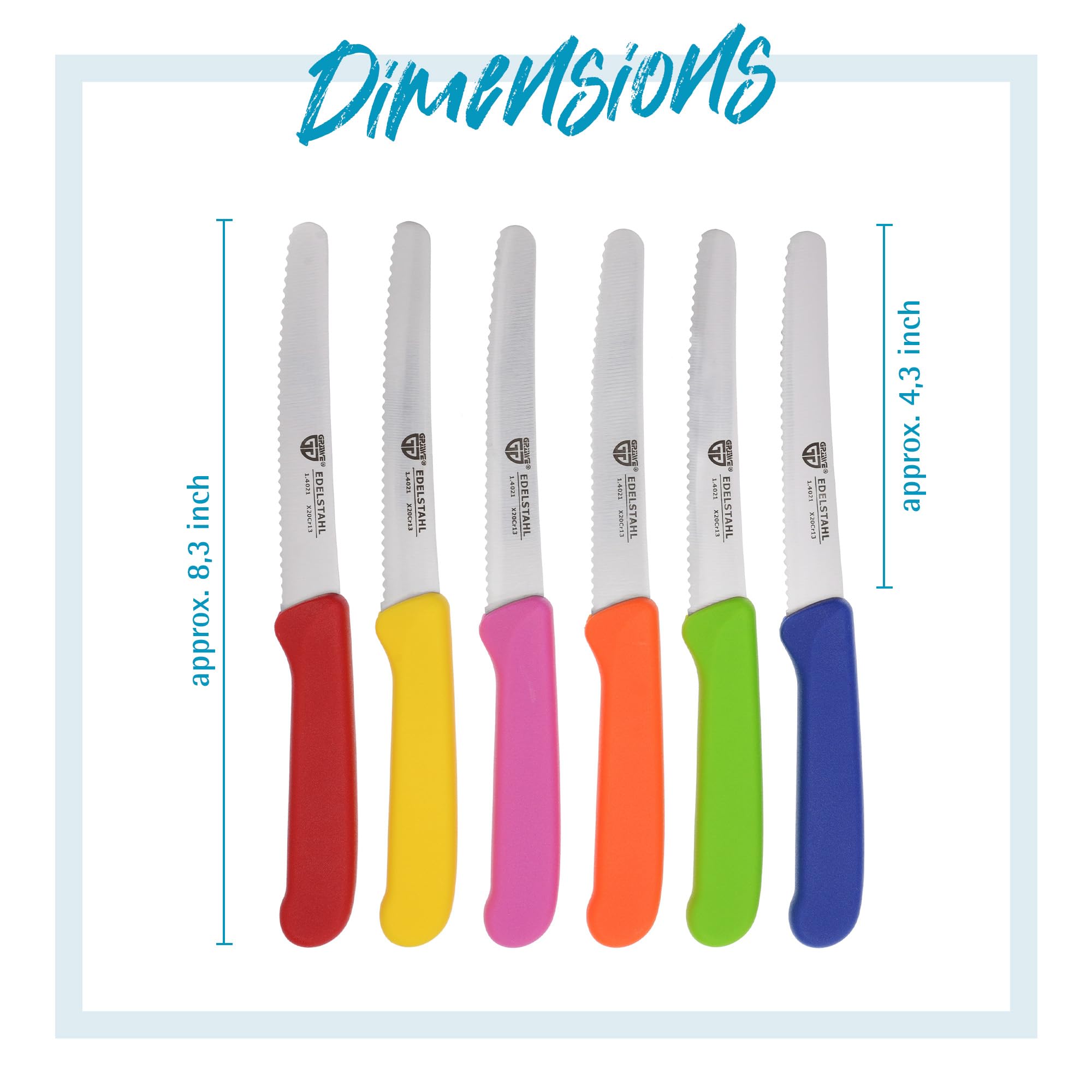6-Piece Table Knife Set - 8.3 Inch Serrated Bread Knives for Cutting, Breakfast & Kitchen Use - Colorful Stainless Steel Knives (Pack of 6) - Perfect for Slicing Bread, Fruits, Cakes & Daily Meal Prep