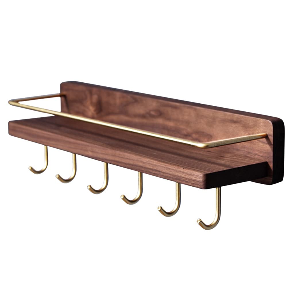 Brass Wall Shelf for Bathroom & Kitchen - Multifunctional Storage Rack with 2 Installation Methods (Brown, 45×12×16cm) - Perfect for Organizing Spices, Towels & Bathroom Essentials
