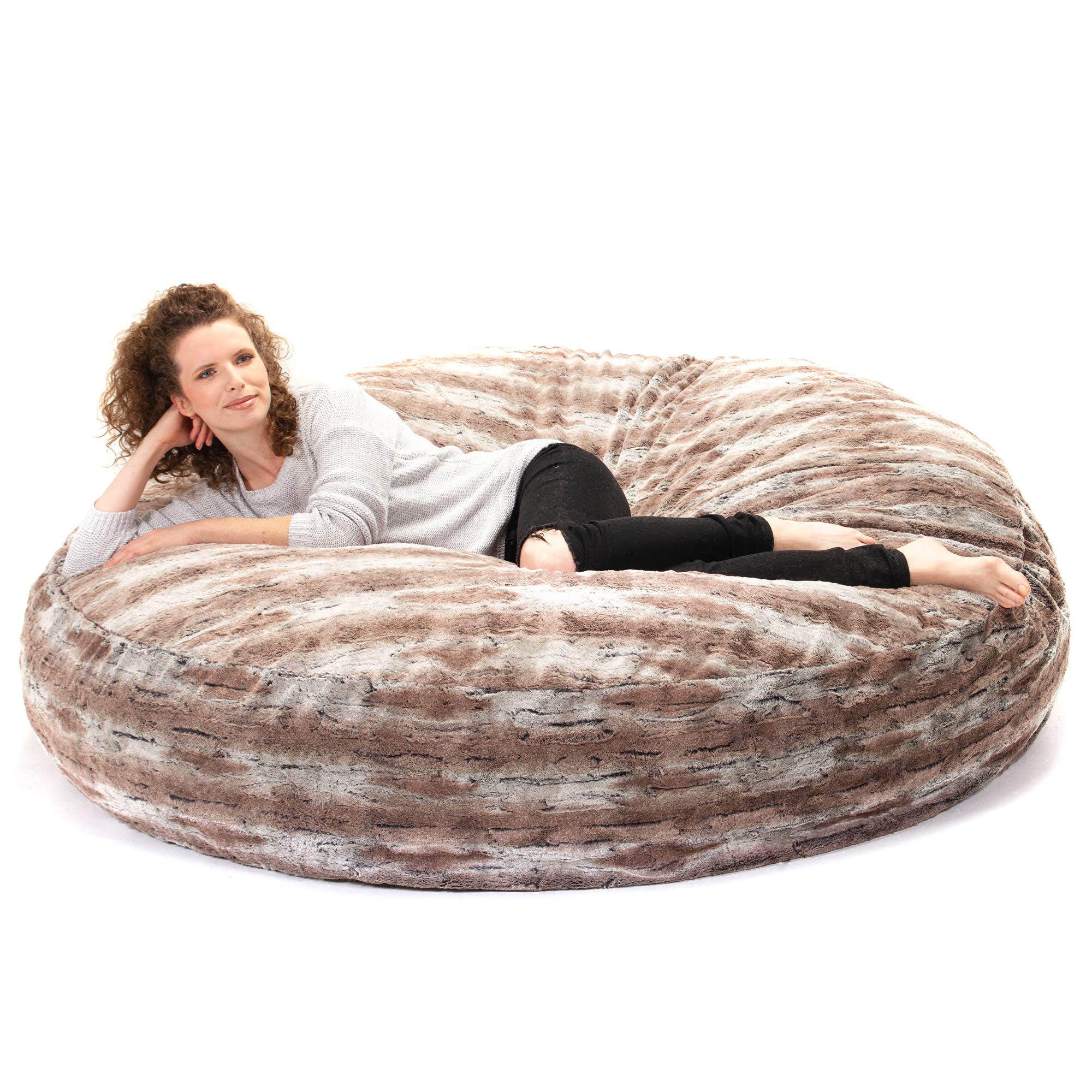 Jaxx 6 Foot Cocoon - Large Bean Bag Chair for Adults, Premium Luxe Faux Fur - Mountain Fox - Perfect for Living Room, Bedroom, or Game Room Relaxation