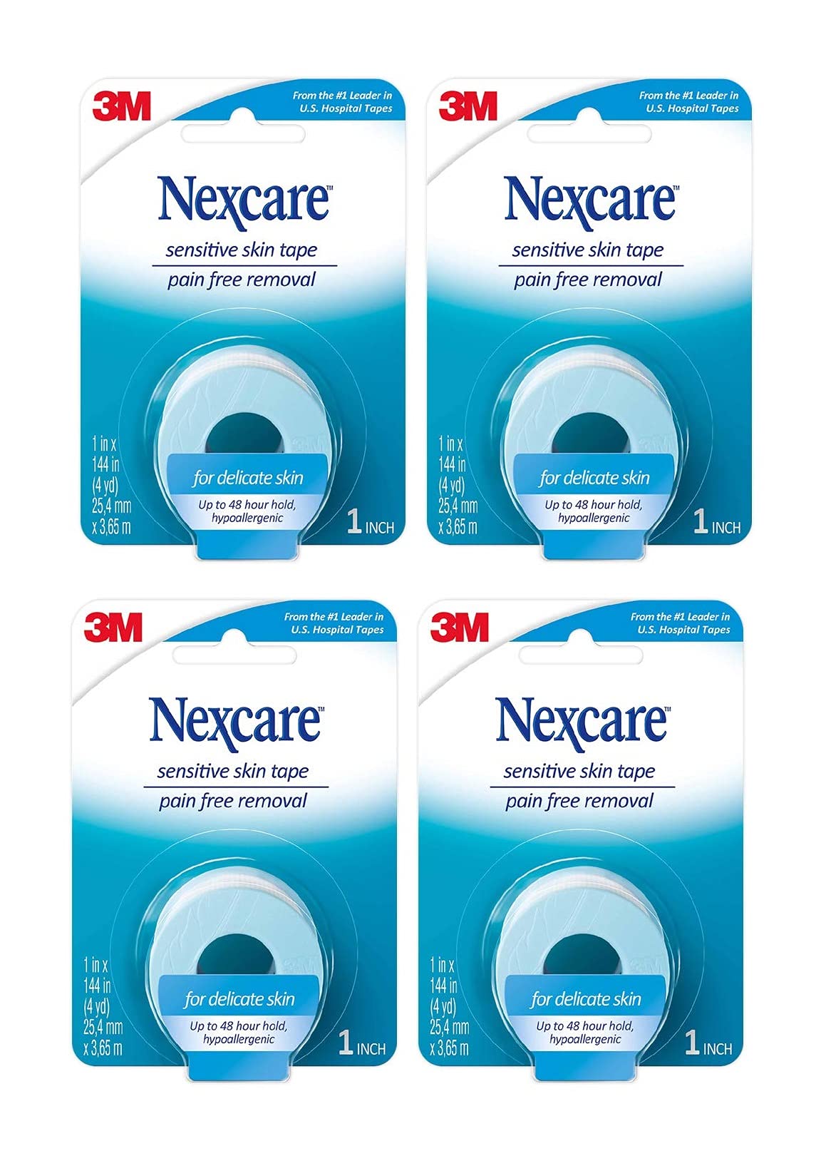Nexcare Sensensitive Skin Low Trauma Tape - 4 Count Pack | Hypoallergenic Medical Tape for Delicate Skin | First Aid, Wound Care & Bandage Securing