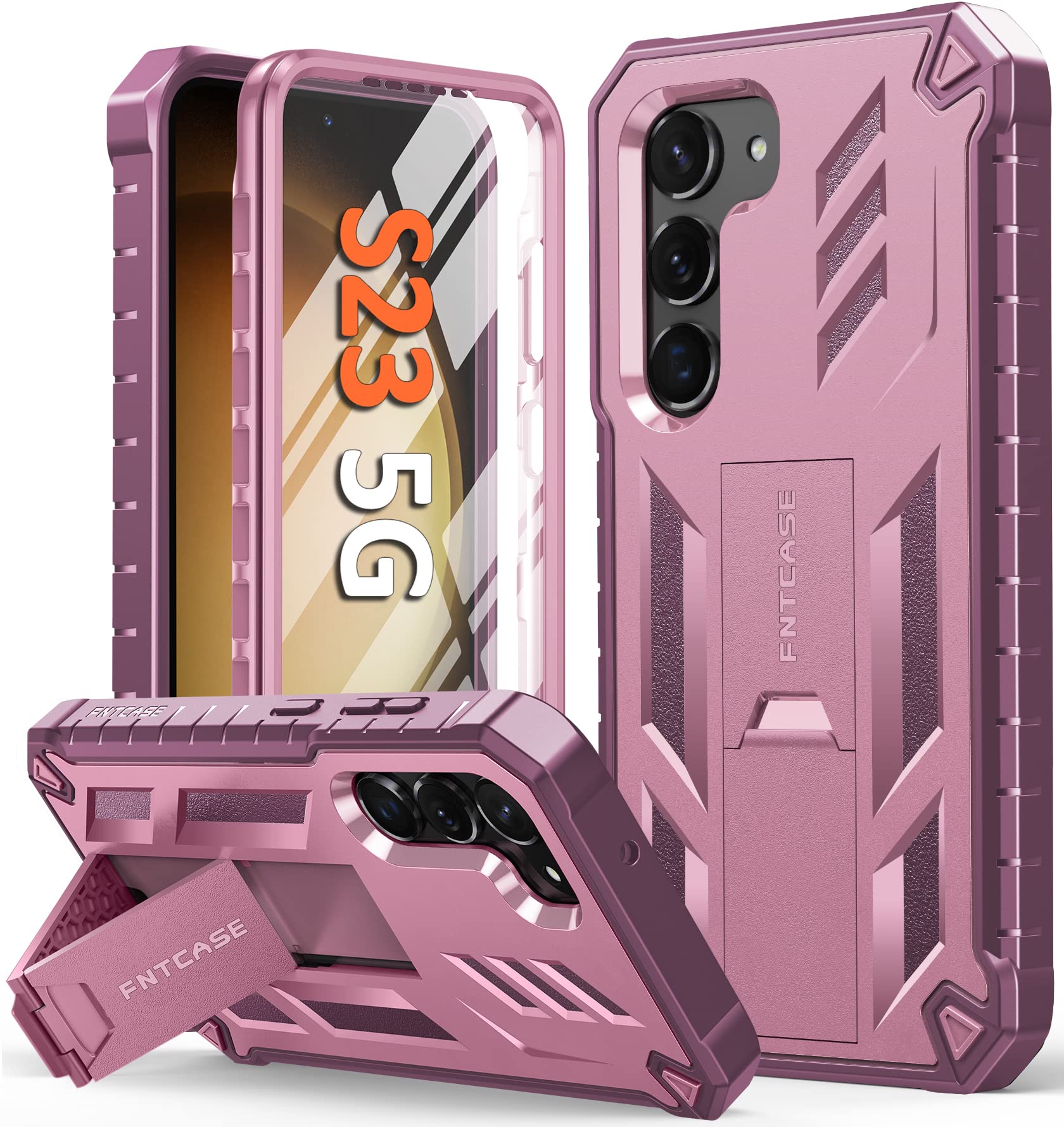 FNTCASE for Samsung Galaxy S23 Protective Case: Military Grade Drop Proof Dual Layer Rugged Shockproof Phone Cover with Built-in Screen Protector & Kickstand | 6.1 Inch Bumper Case for Everyday Use, Outdoor Activities & Work Protection