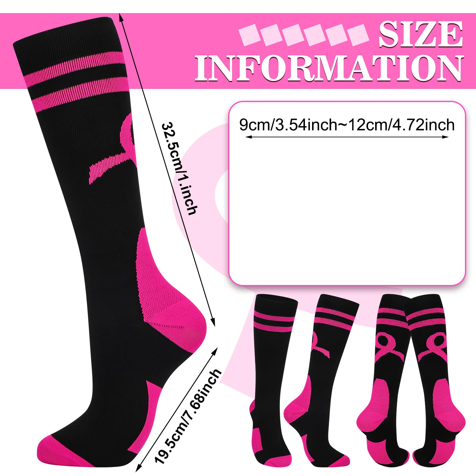 24 Pairs Breast Cancer Awareness Socks - Pink Ribbon Calf Socks for Women & Men - Soft Comfortable Athletic Socks for Softball, Soccer, Football - Show Support for Cancer Survivors & Awareness Campaigns